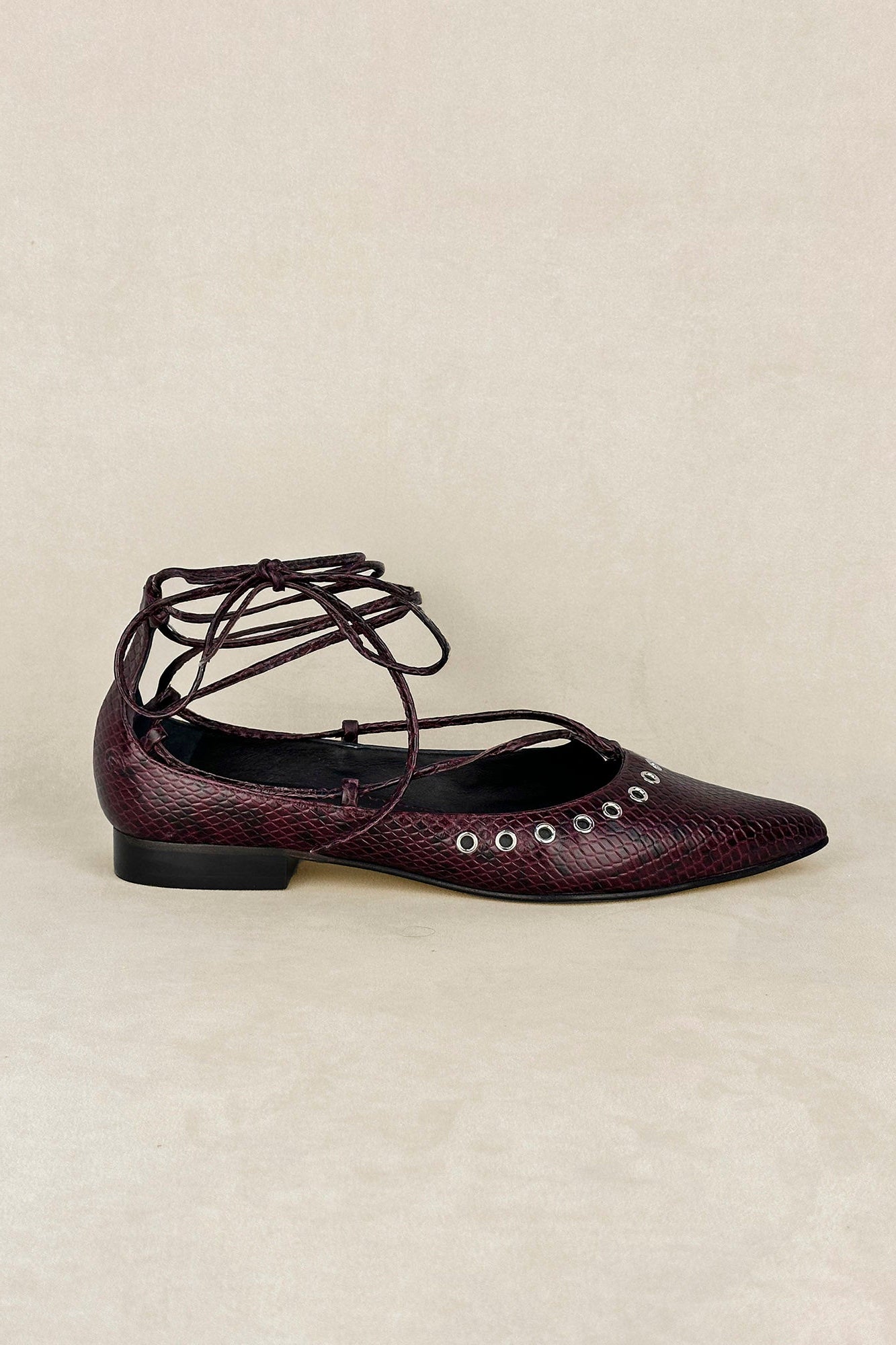 BAILARINA LACE UP SNAKE BURDEOS 1CM