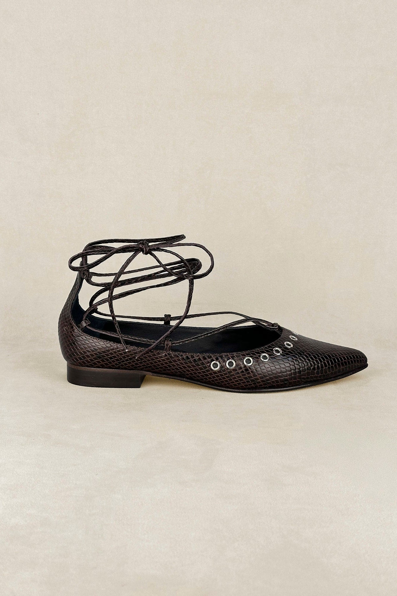 BAILARINA LACE UP SNAKE MARRON 1CM