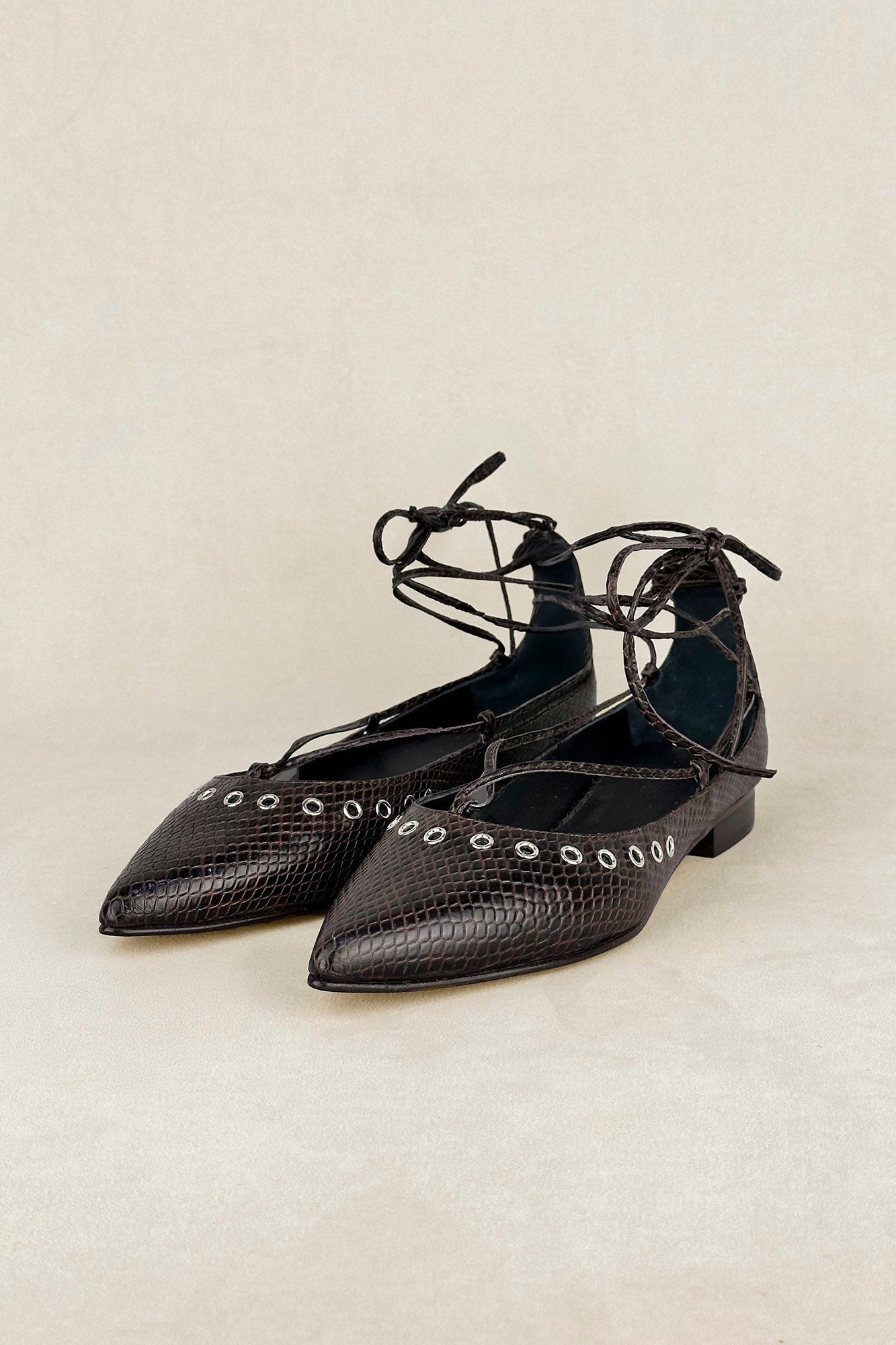 BAILARINA LACE UP SNAKE MARRON 2CM