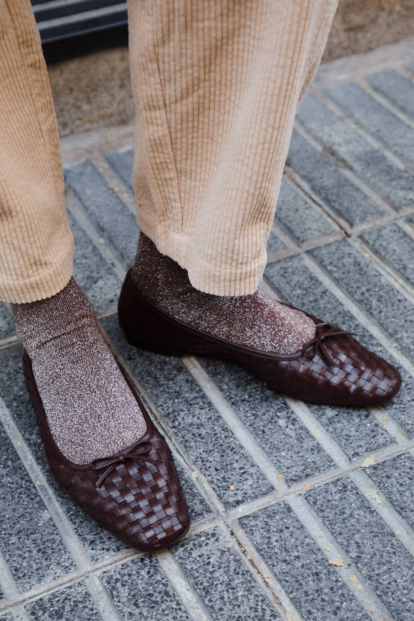 Mocassin ballerine tressé chocolat 1 cm