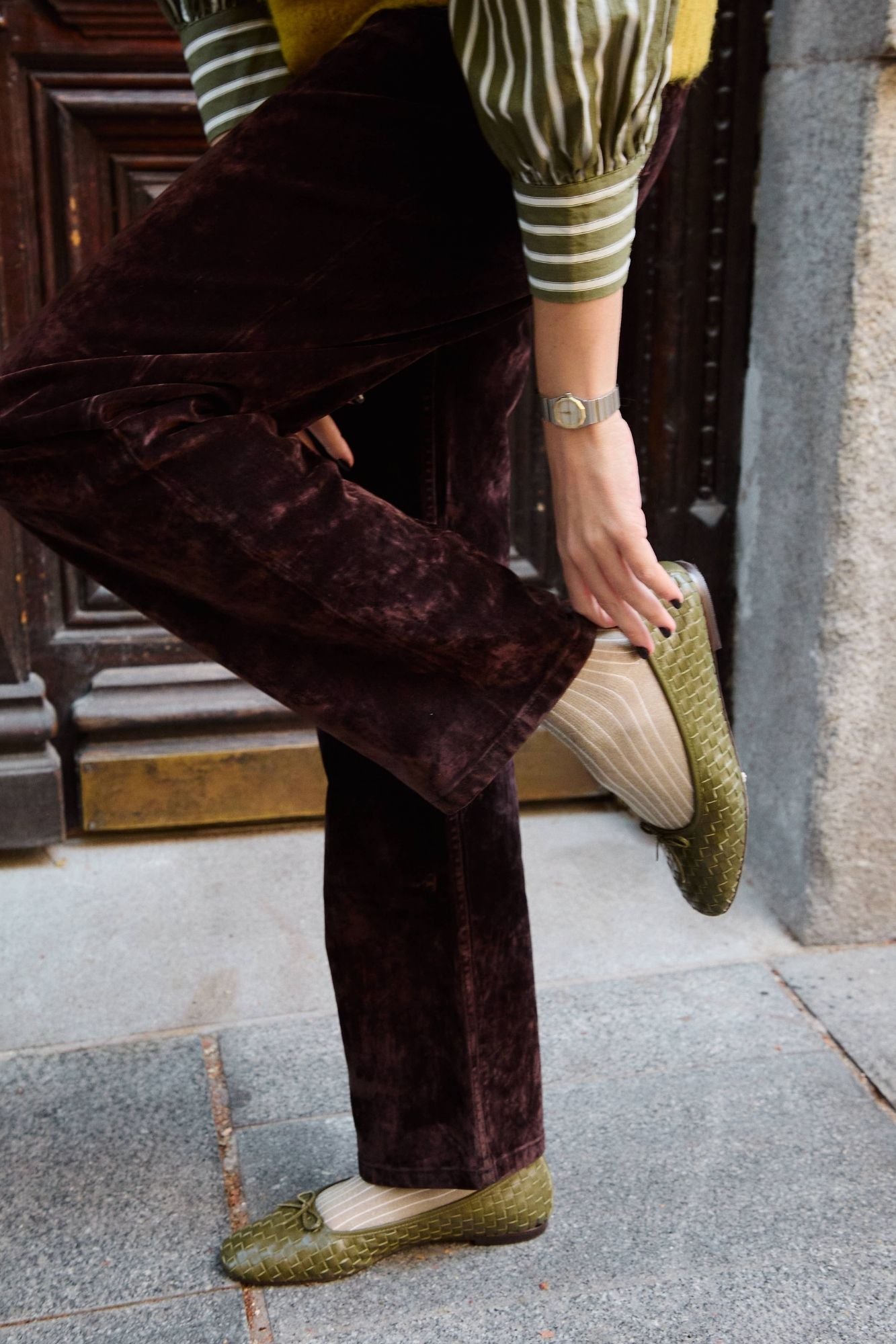 Ballerines mocarina tressées kaki 1 cm