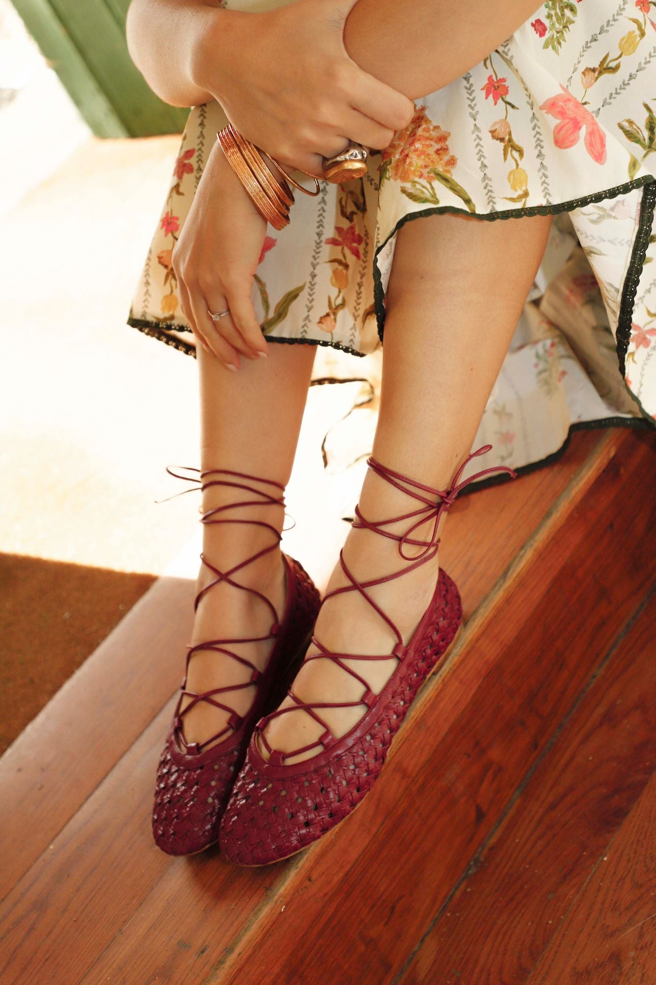 SIENNA BRAIDED BALLERINA BORDEAUX 1CM