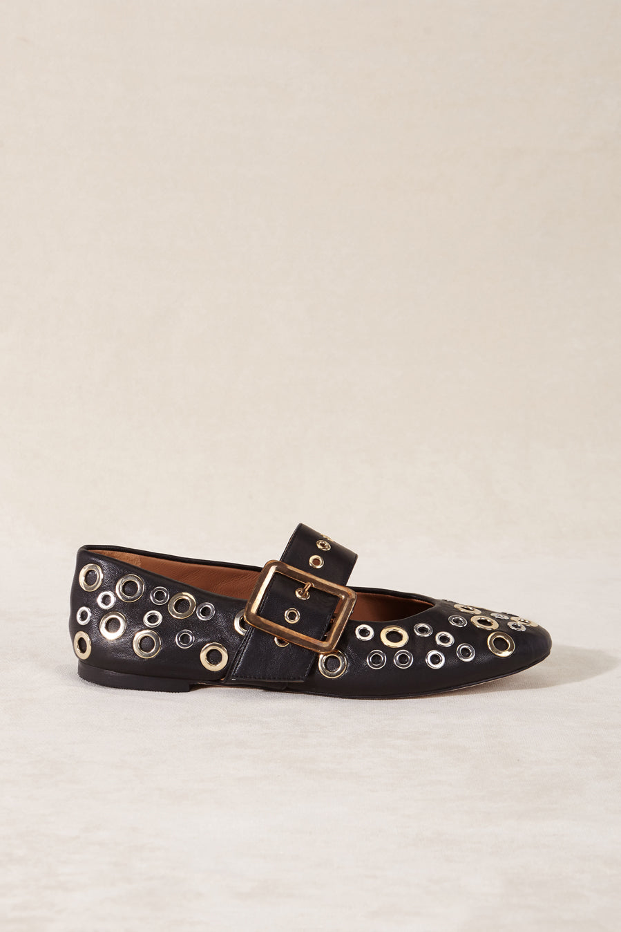 Black leather ballerinas with studs