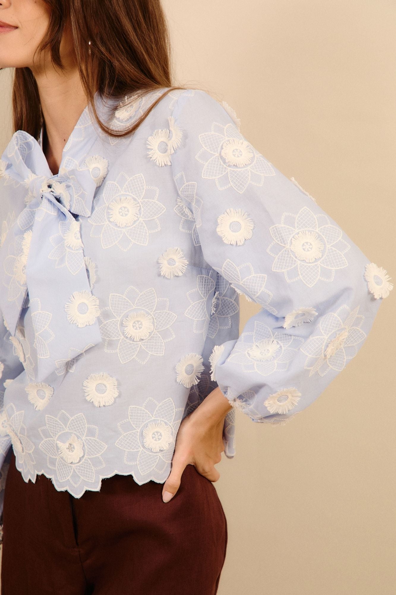 BLUE FLOWER EMBROIDERED SHIRT