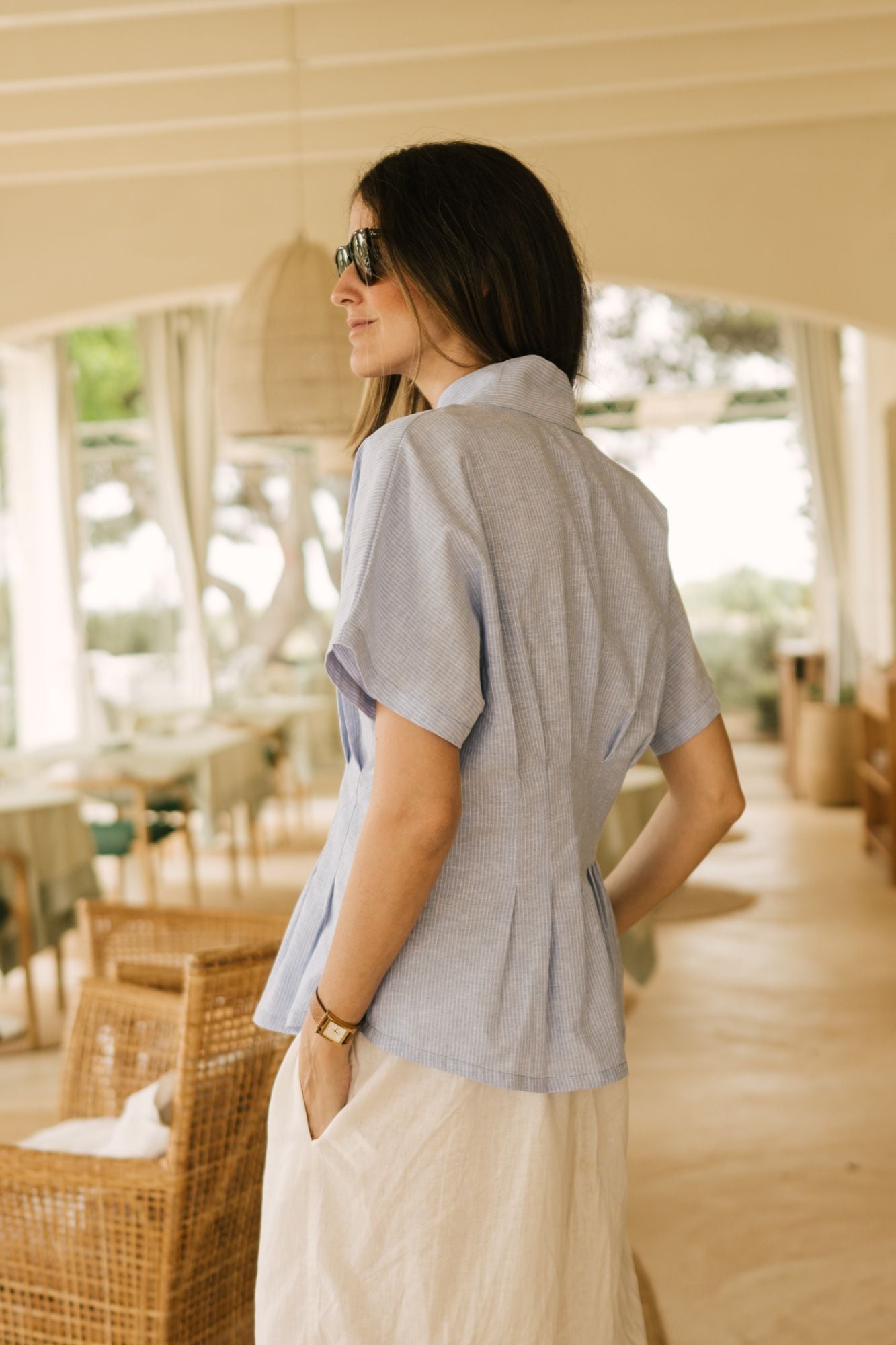 CAMISA LINO RAYAS AZUL