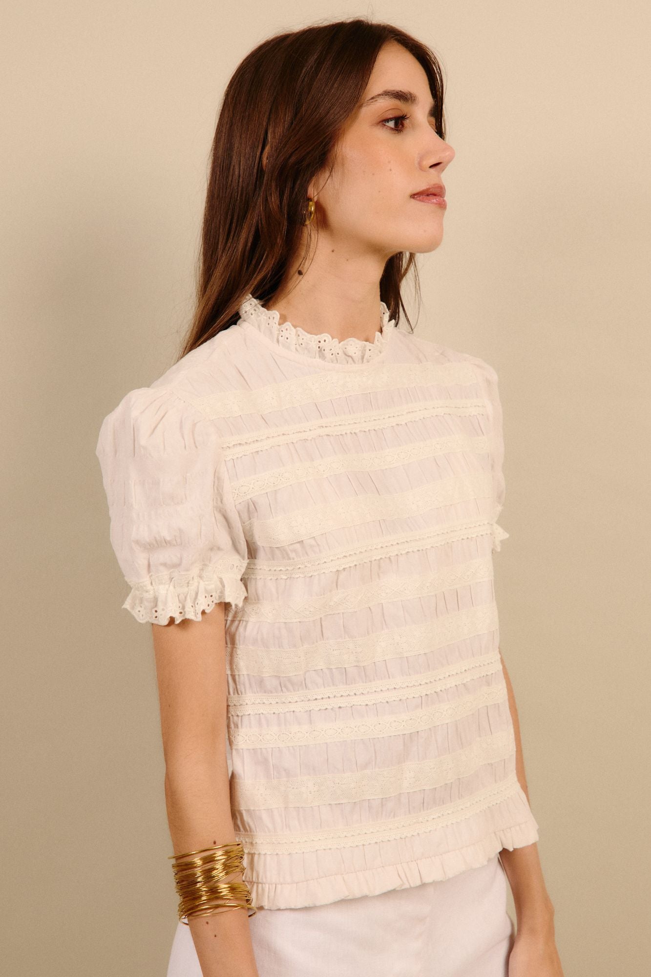 BLOUSE WITH GATHERED DETAILS IN RAW