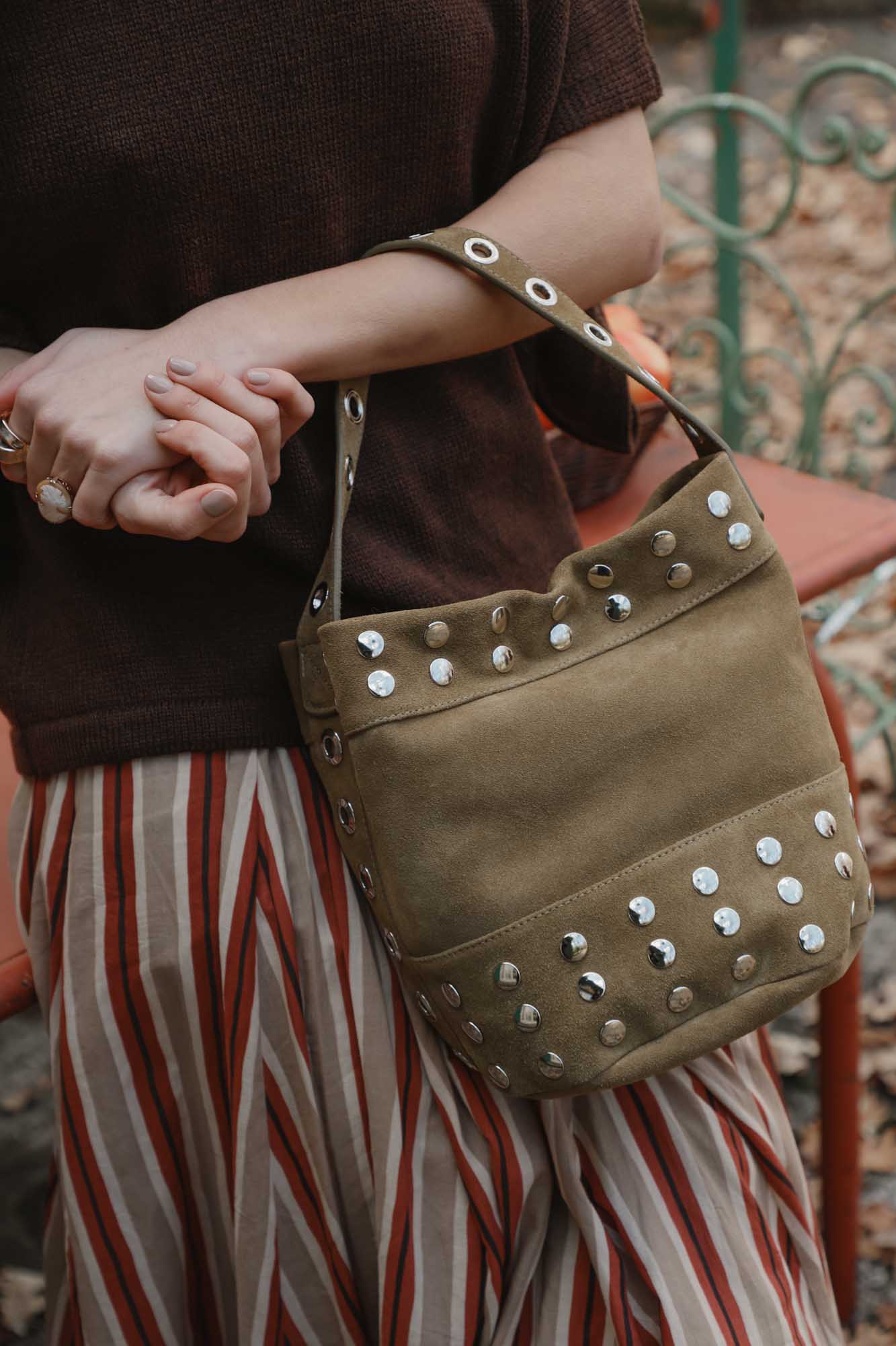 BUCKET BAG MINI STUDS TOASTED SUEDE