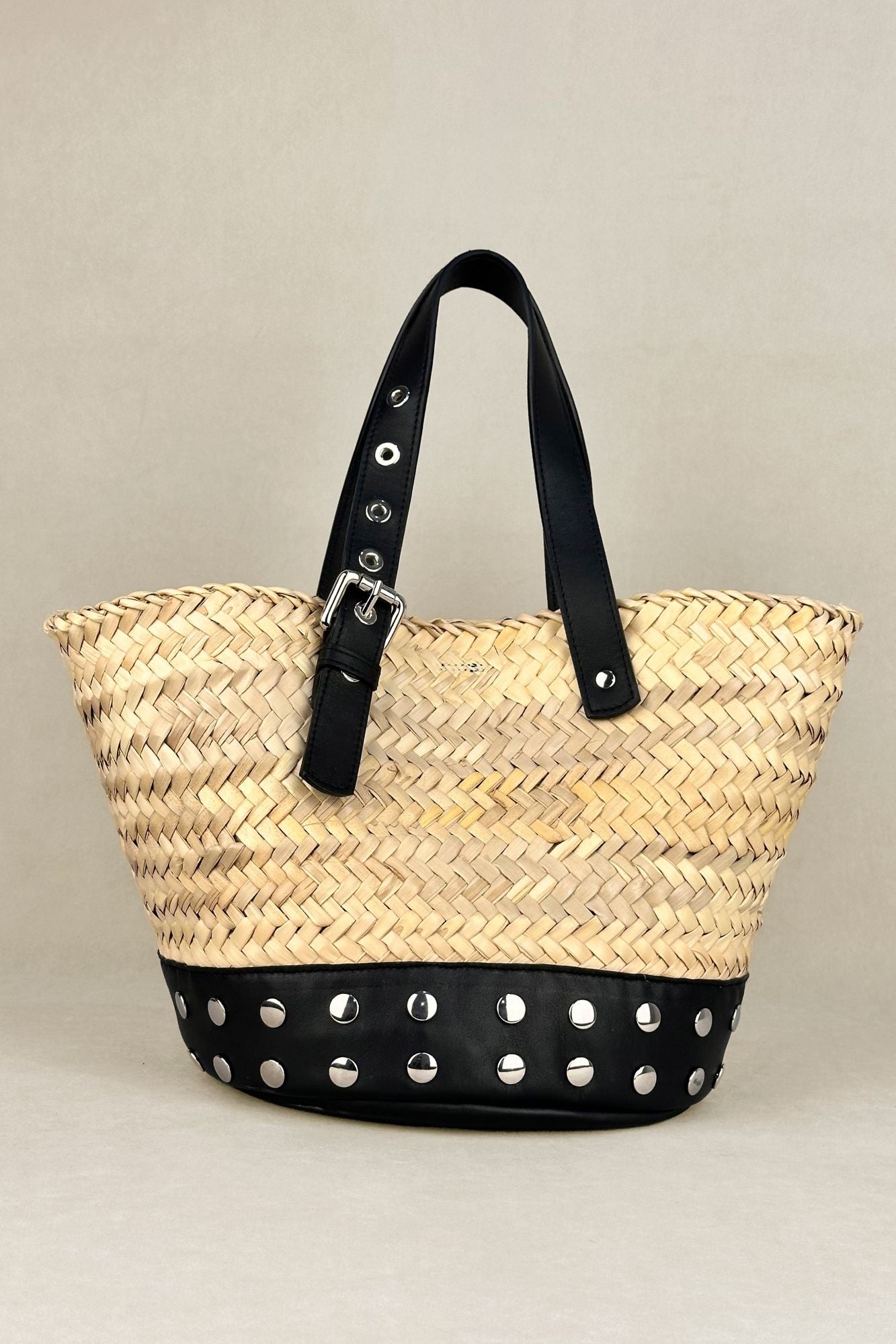 BOLSO BUCKET PALMA TACHAS NEGRO