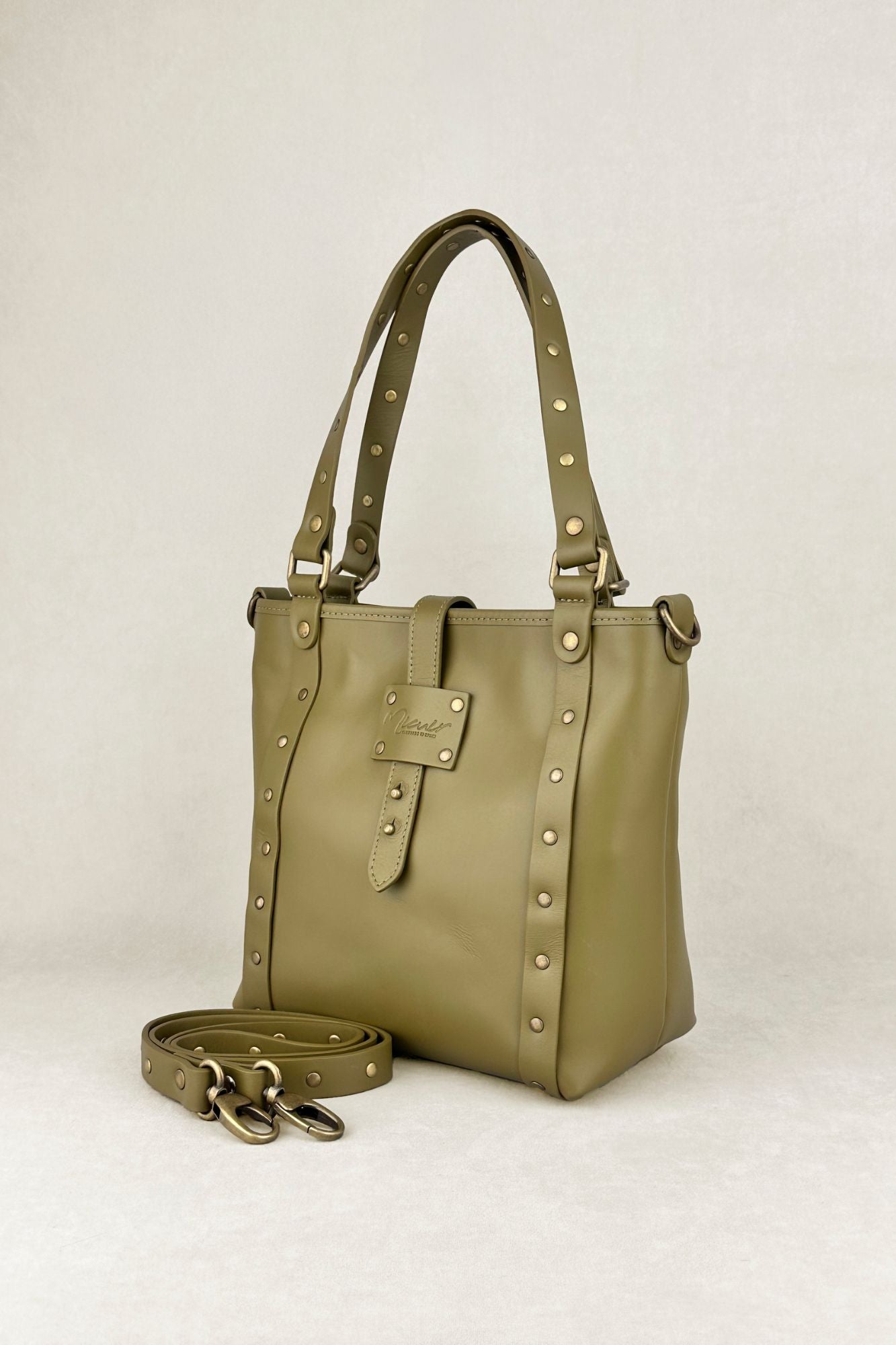 Green leather handbag