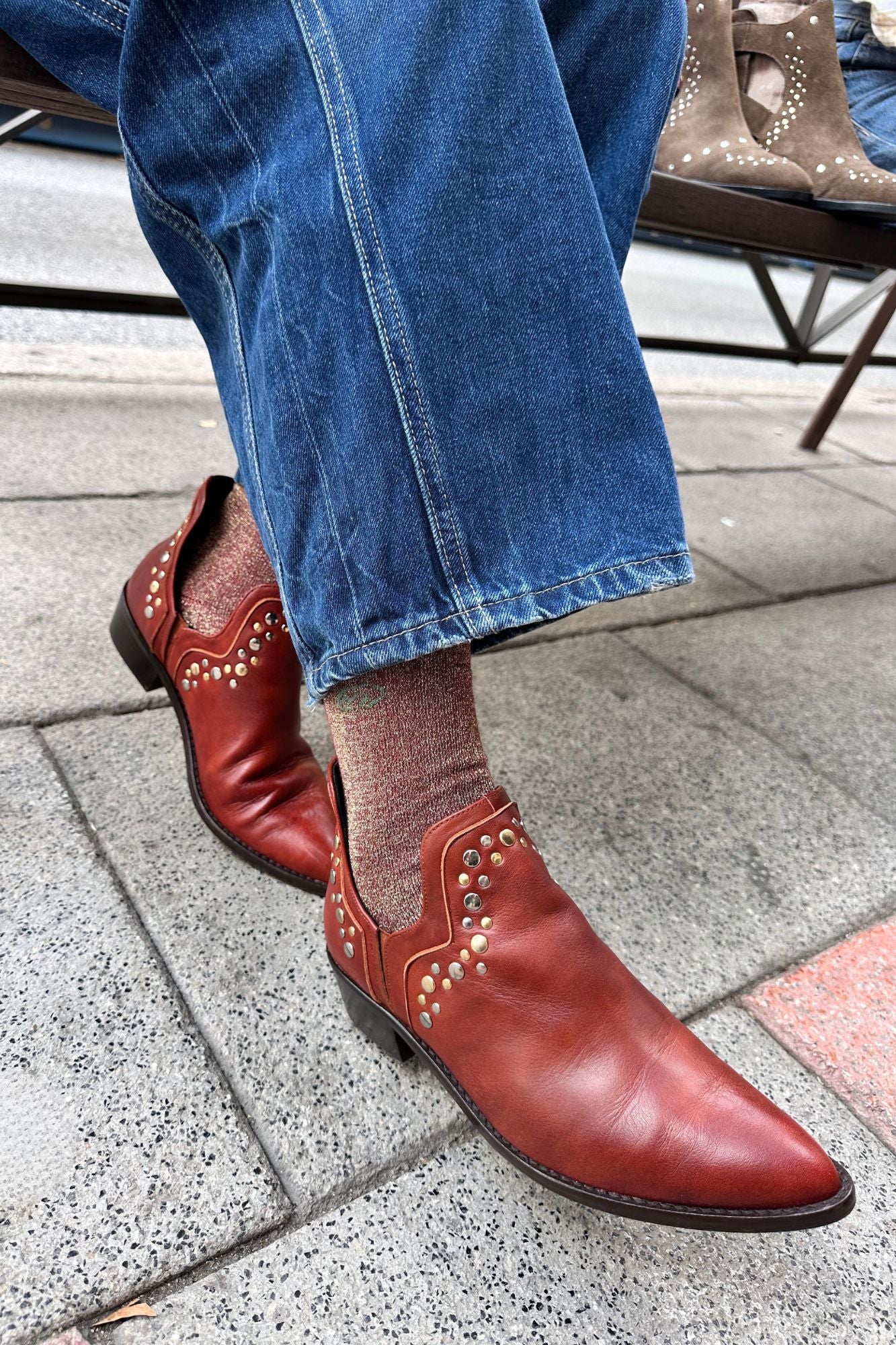 CALCETINES GLITTER BURDEOS