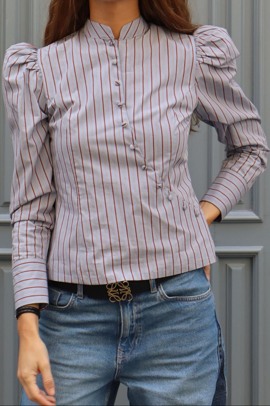 BLUE STRIPED CROSSOVER SHIRT