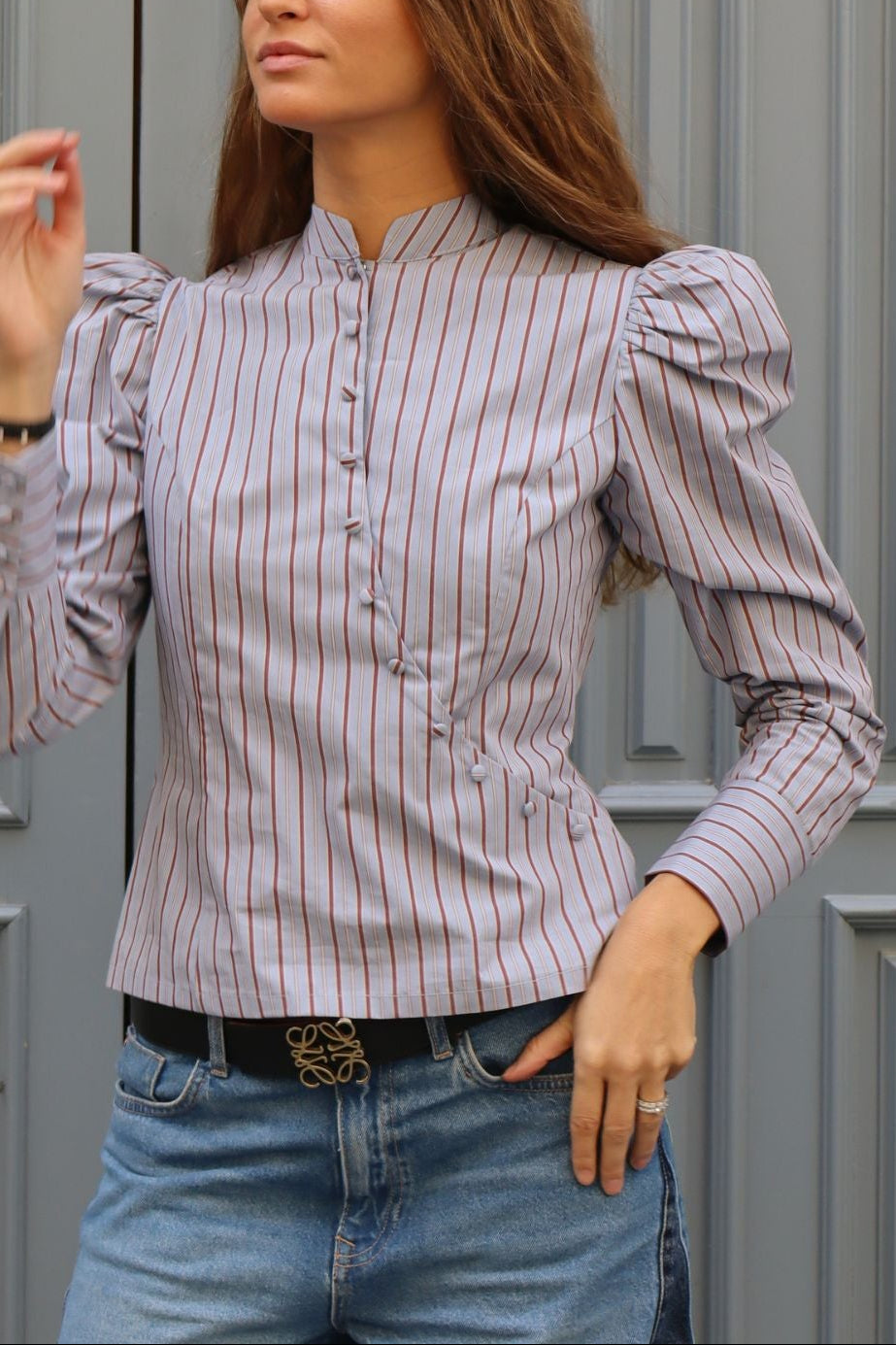 BLUE STRIPED CROSSOVER SHIRT