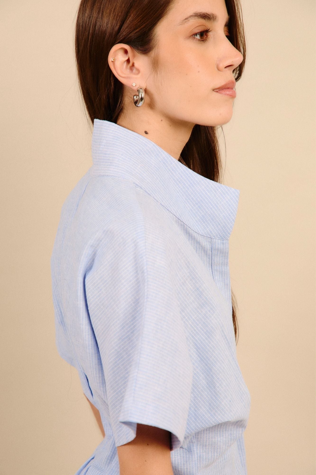 CAMISA LINO RAYAS AZUL