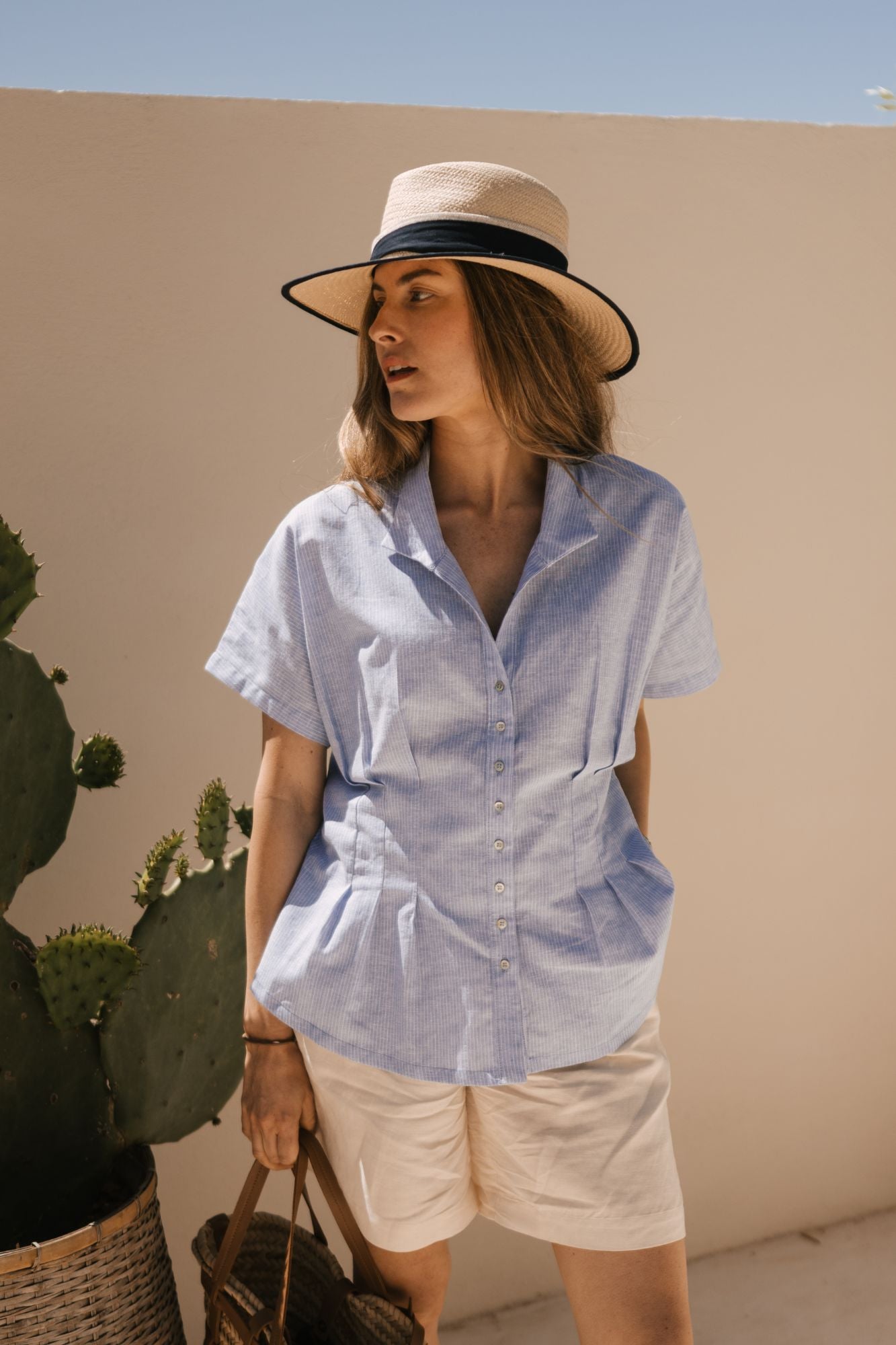 CAMISA LINO RAYAS AZUL