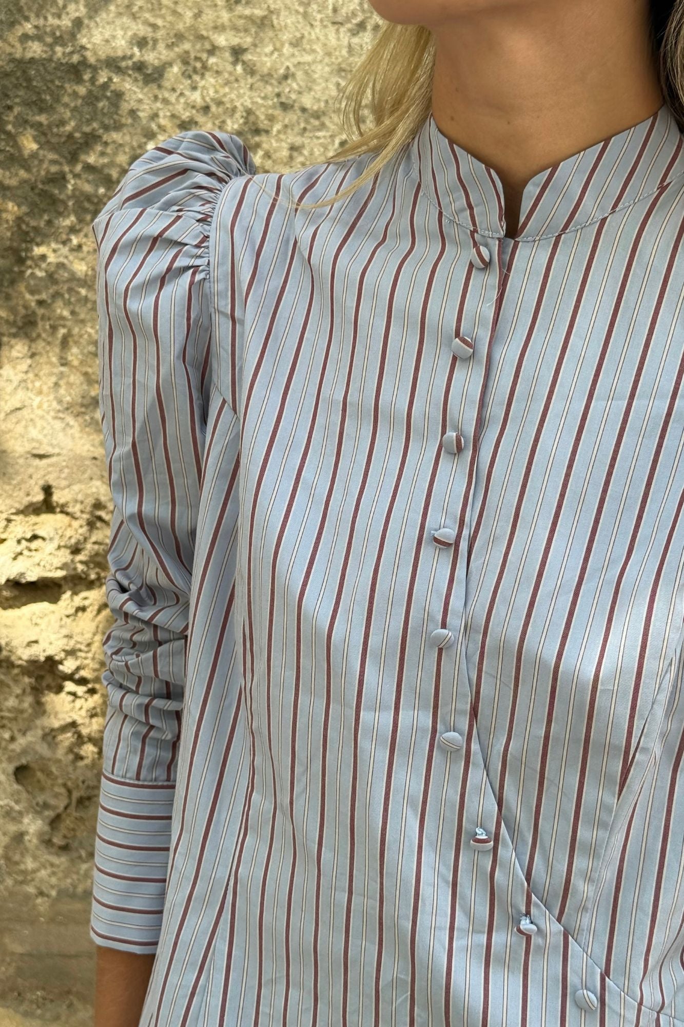 BLUE STRIPED CROSS BUTTONS SHIRT