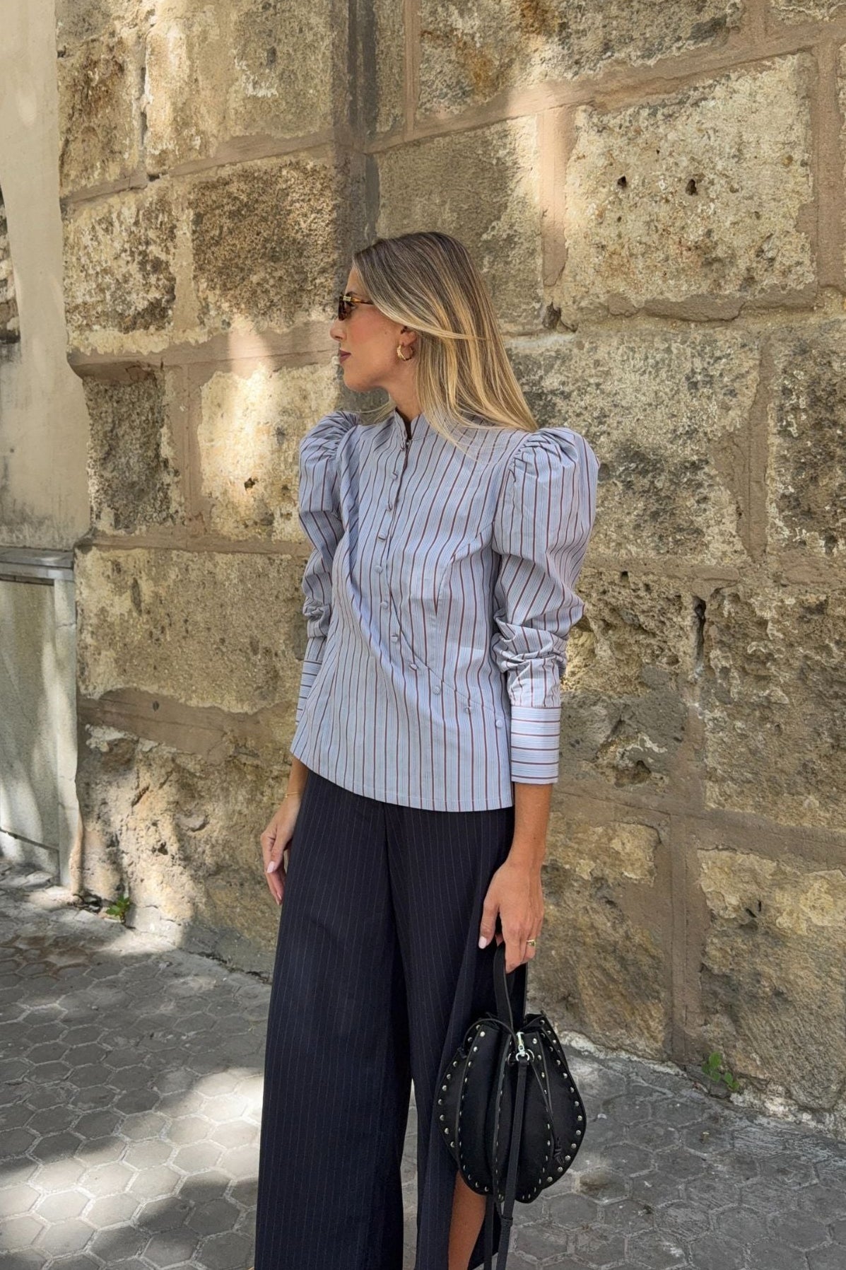 BLUE STRIPED CROSSOVER SHIRT