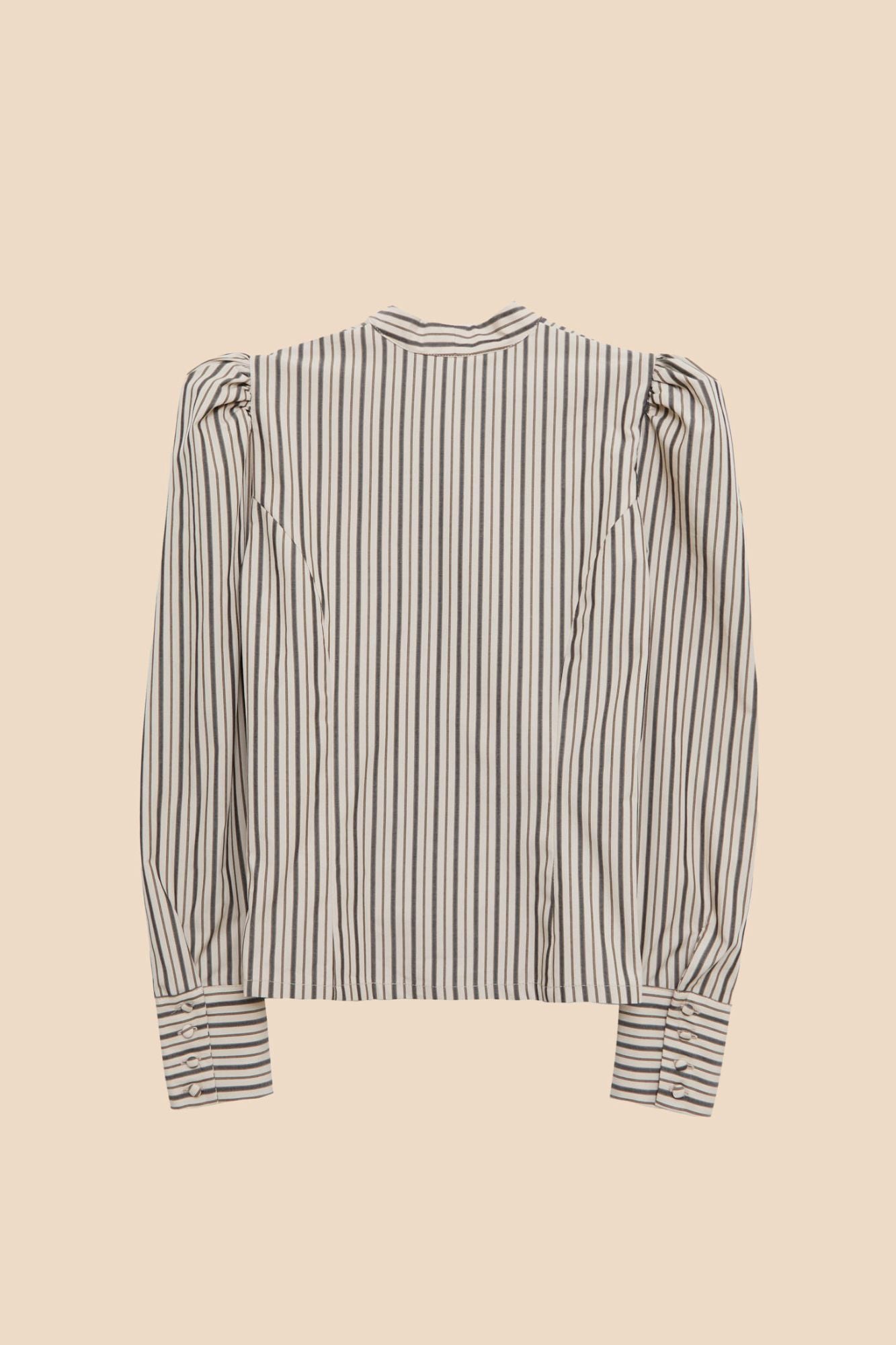 CAMISA BOTONES CRUZADOS RAYAS BEIGE