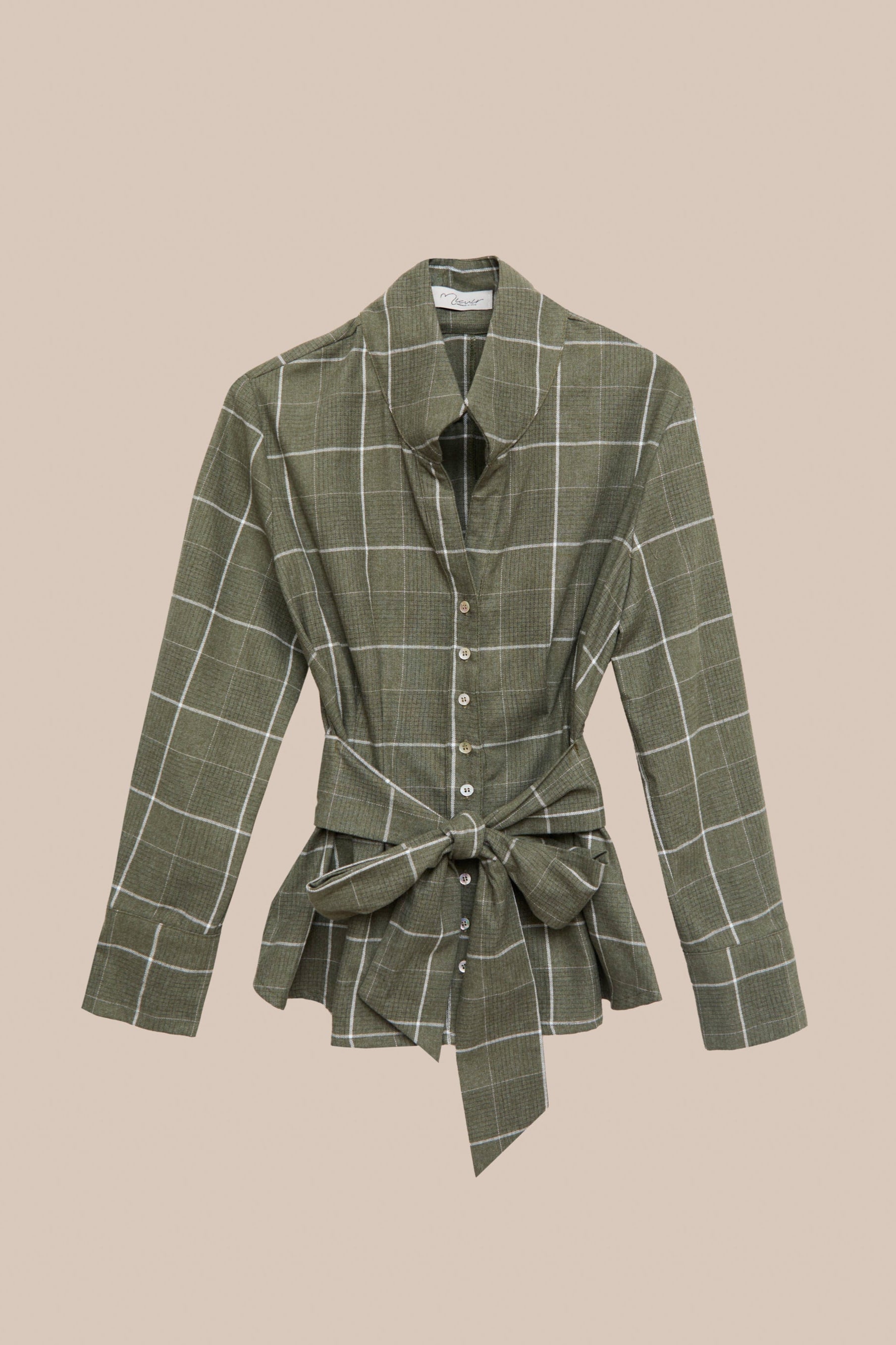 GREEN PLEATED CHECKERED SHIRT