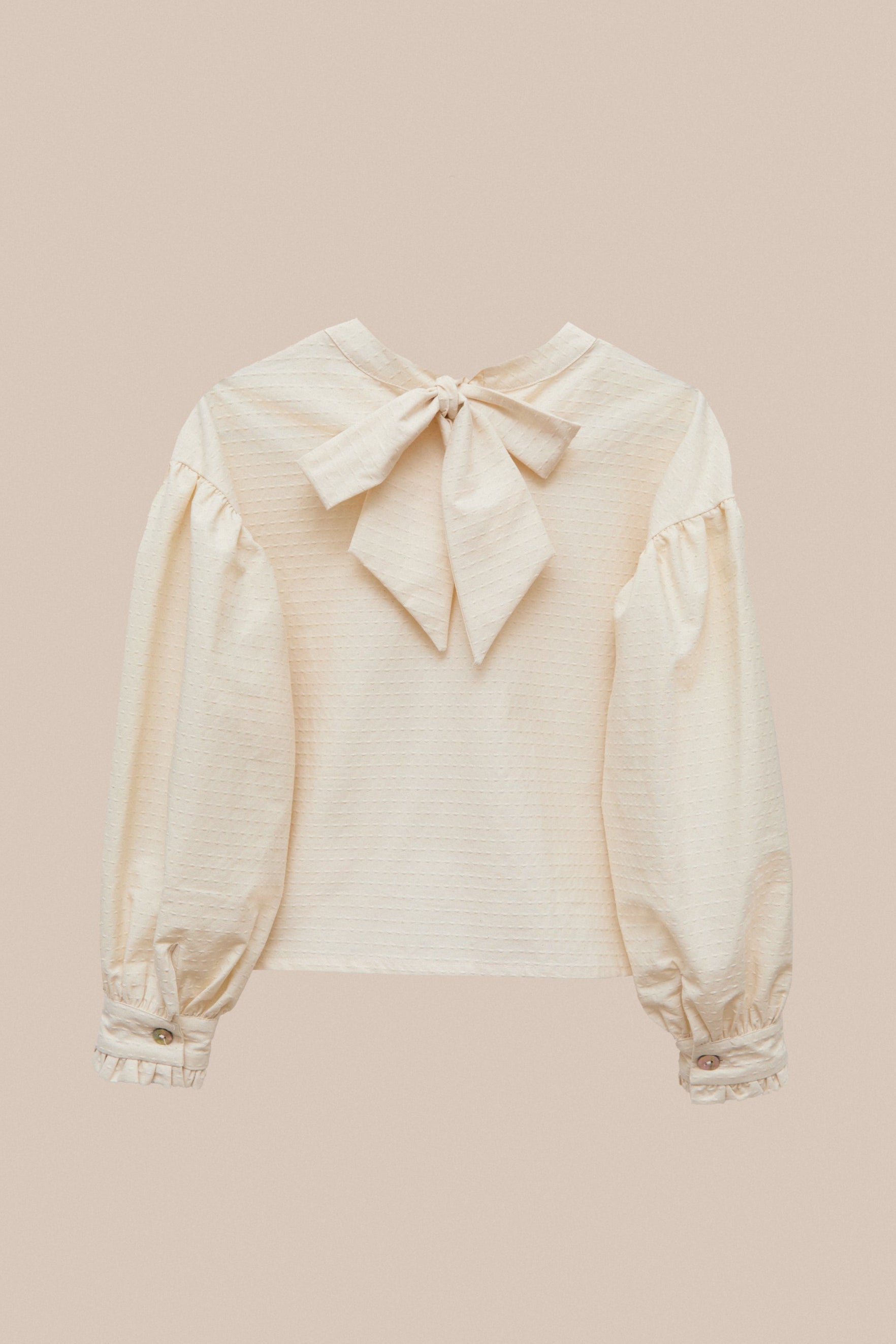 ECRU TEXTURED BOW SHIRT