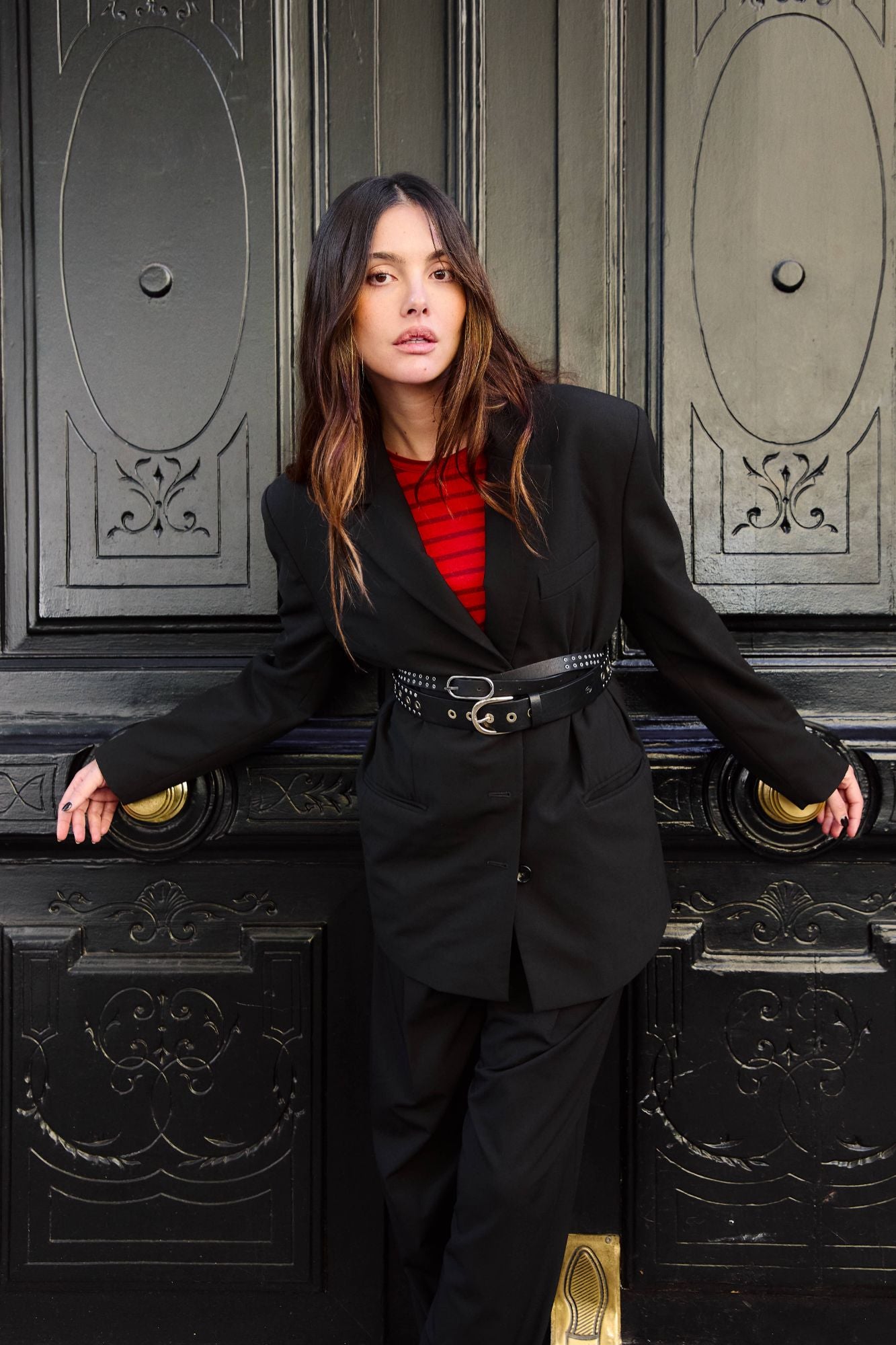 BLACK STUDDED BOWIE BELT