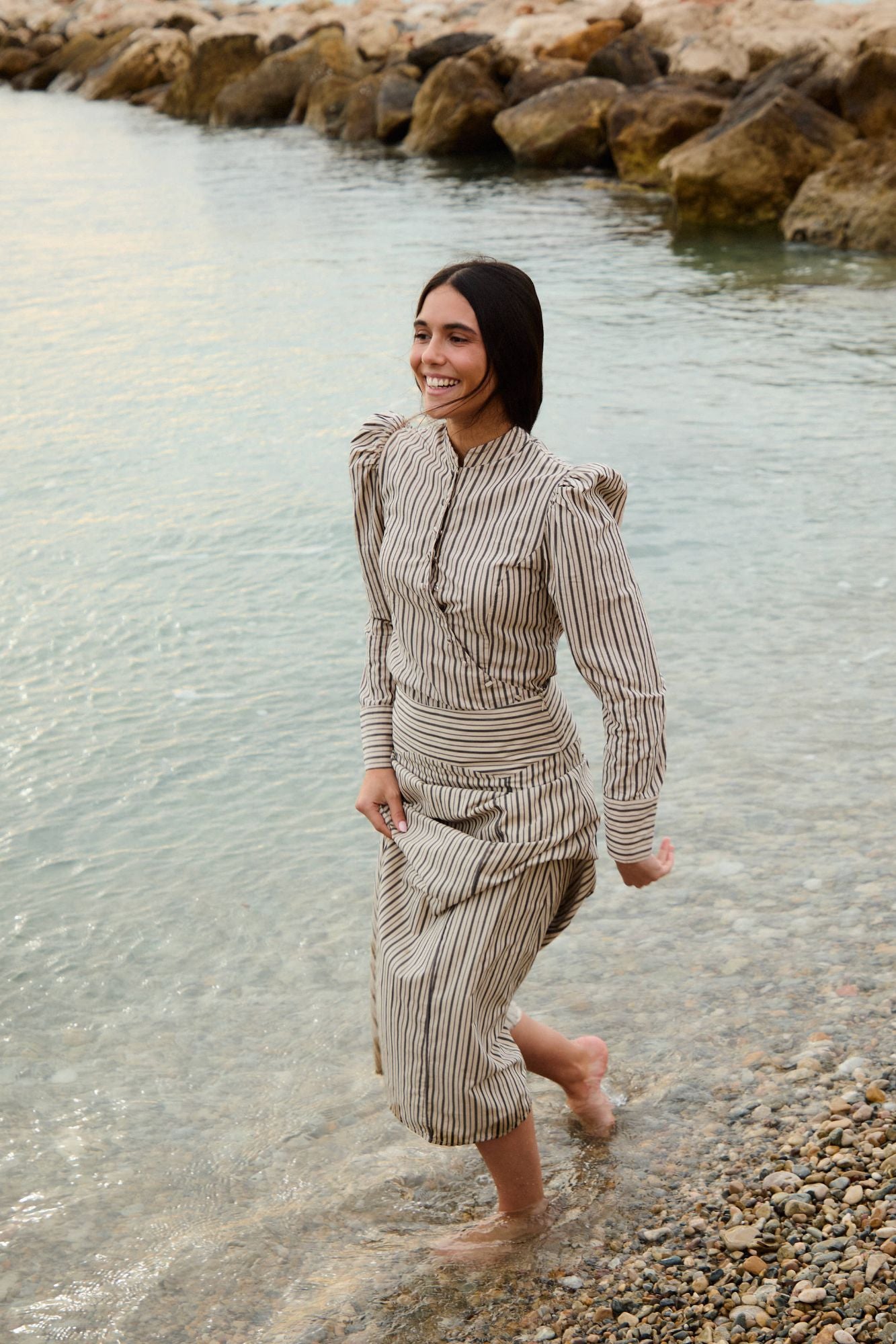 FALDA CANESU RAYAS BEIGE