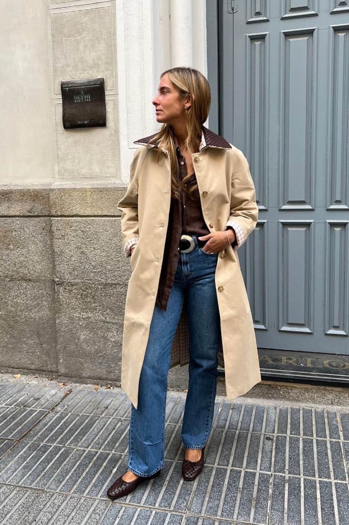 TRENCH-MATE CAMEL AVEC COL TRESSÉ