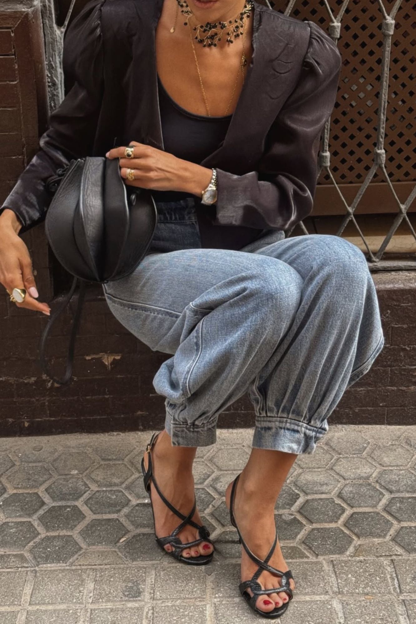 SANDALIA GADEA PETIT GRABADO NEGRO 5.5CM