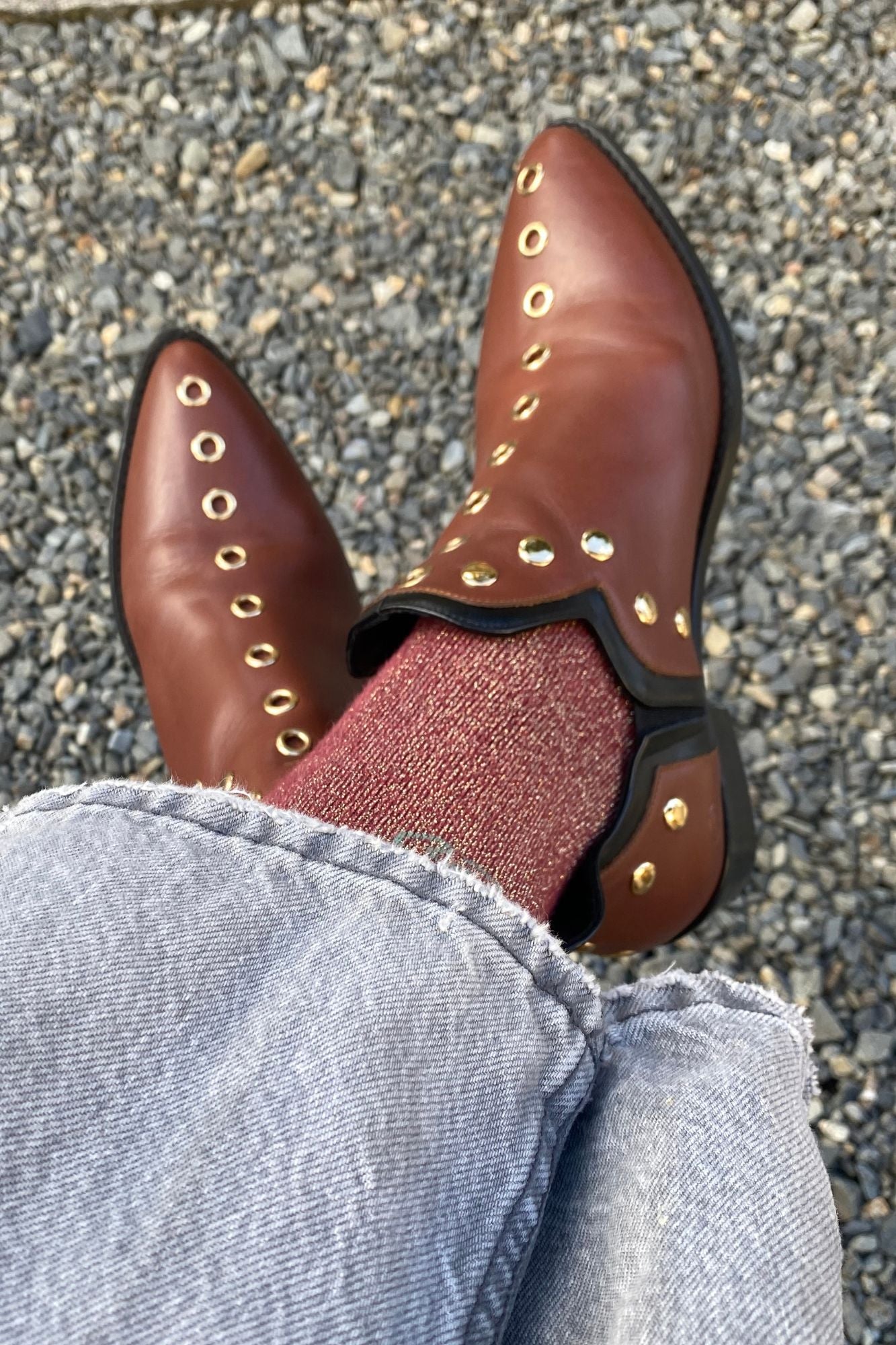 PUNKY BOOTS HAZELNUT GOLD STUDS 4CM