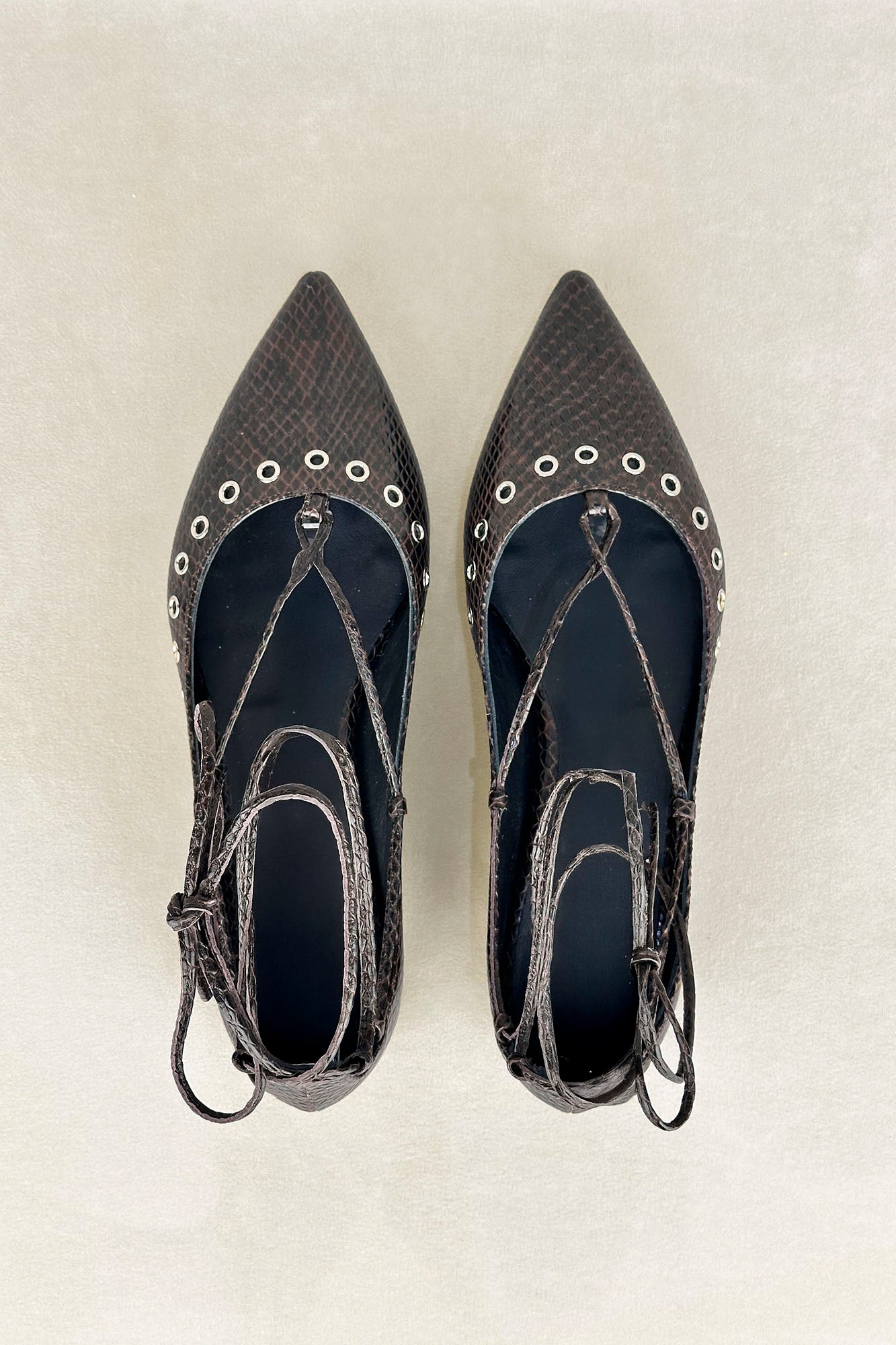 SALON LACE UP SNAKE MARRON 4.5CM