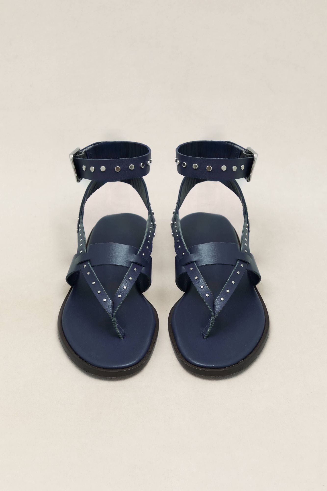 SANDALIA PLANA PIEL TACHAS BIARRITZ NAVY