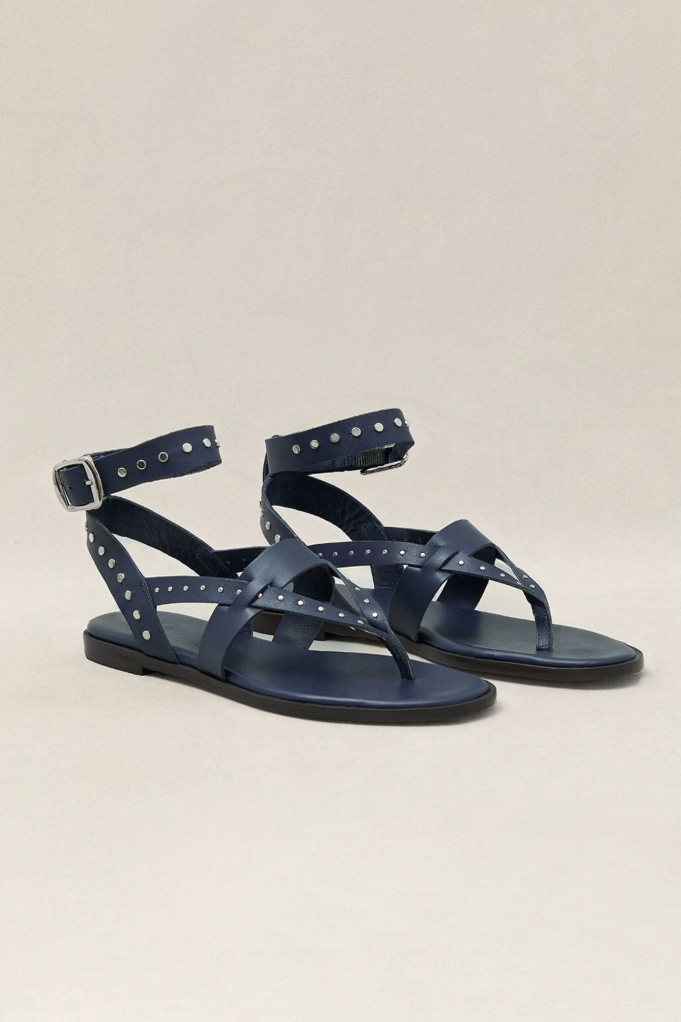 SANDALIA PLANA PIEL TACHAS BIARRITZ NAVY