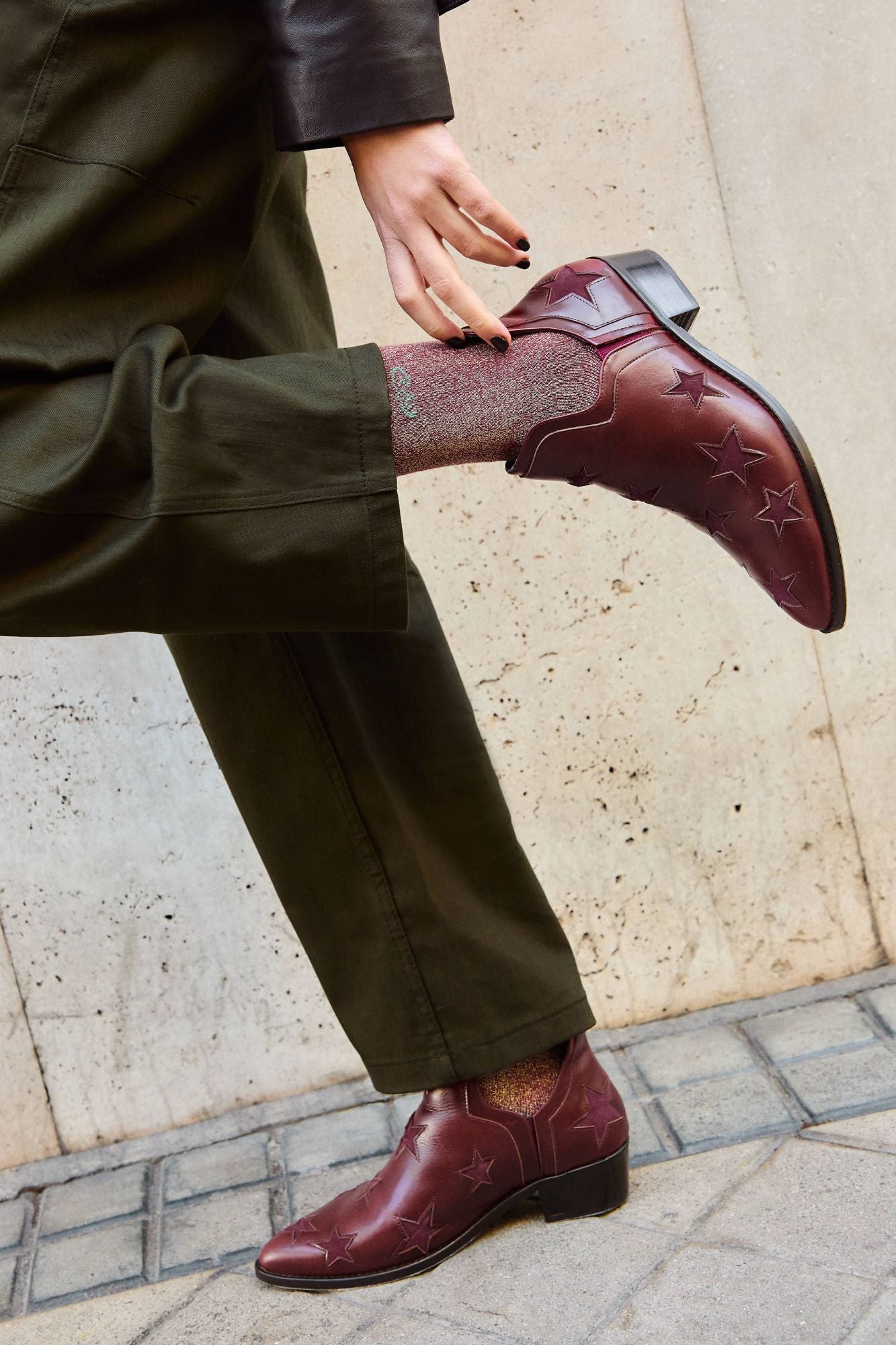 CALCETINES GLITTER BURDEOS