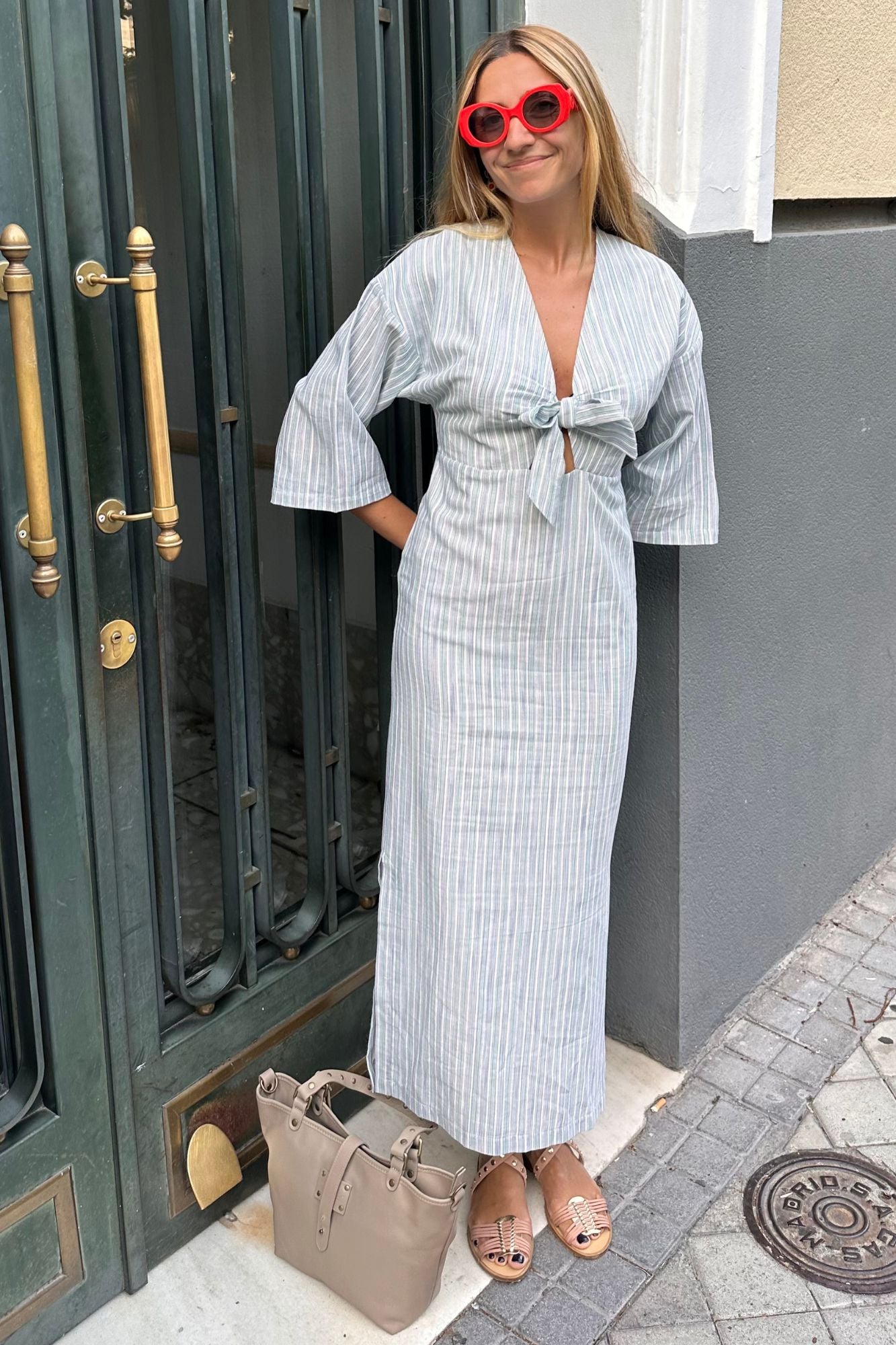 VESTIDO LAZADA ESCOTE RAYAS VERDE