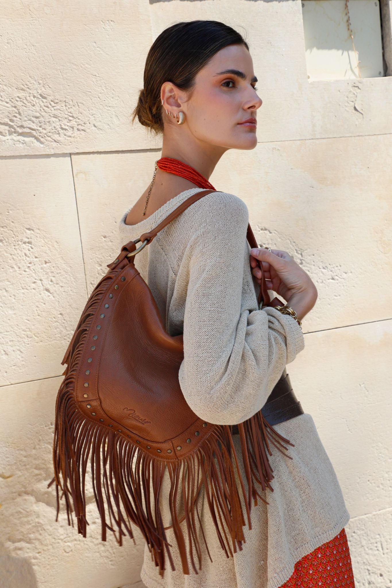 FRINGED HOBO BAG