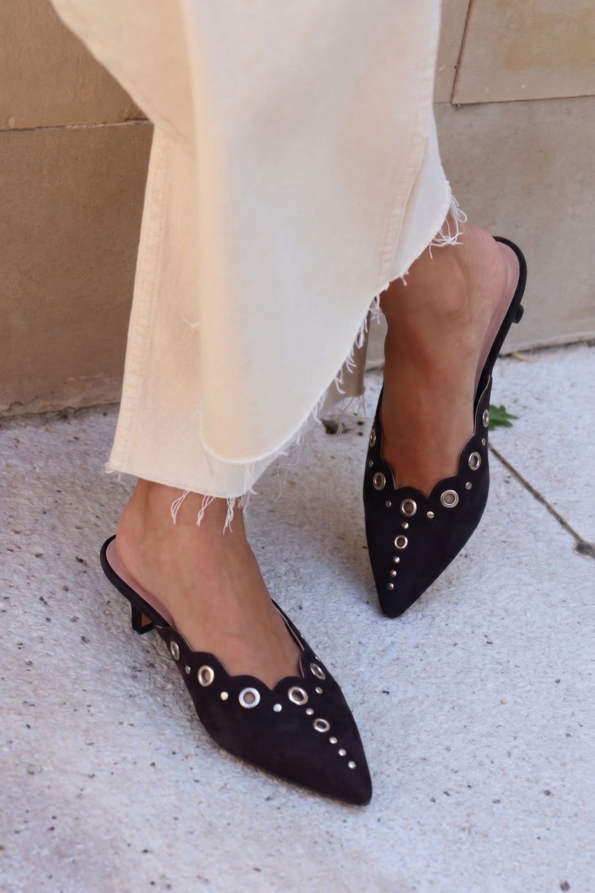 T-BAR LOAFER WITH CHOCOLATE STUDS 2CM