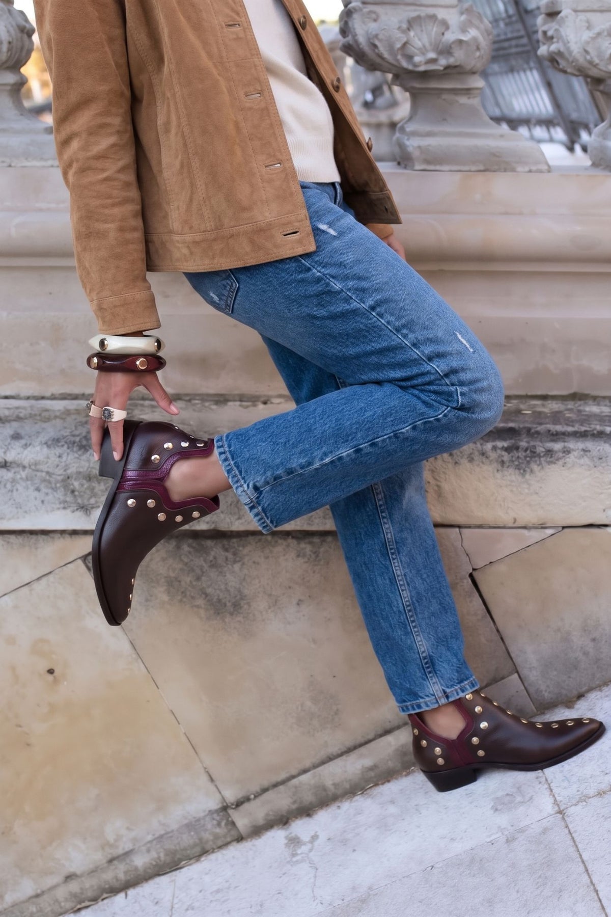 PUNKY BOOTS CHOCOLATE TACHAS ORO RIBETE TEJUS BURDEOS 4CM