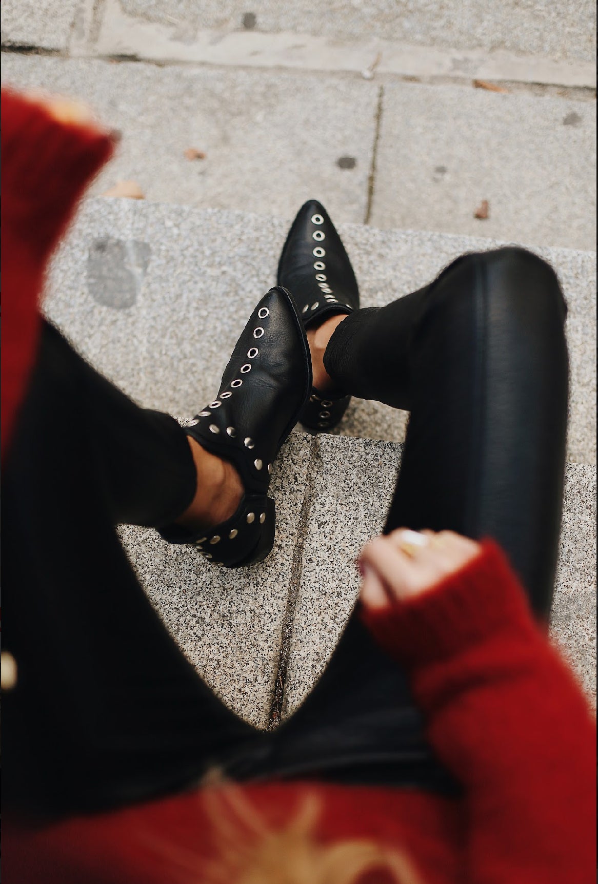 PUNKY BOOTS BLACK STUDDED SILVER 4CM