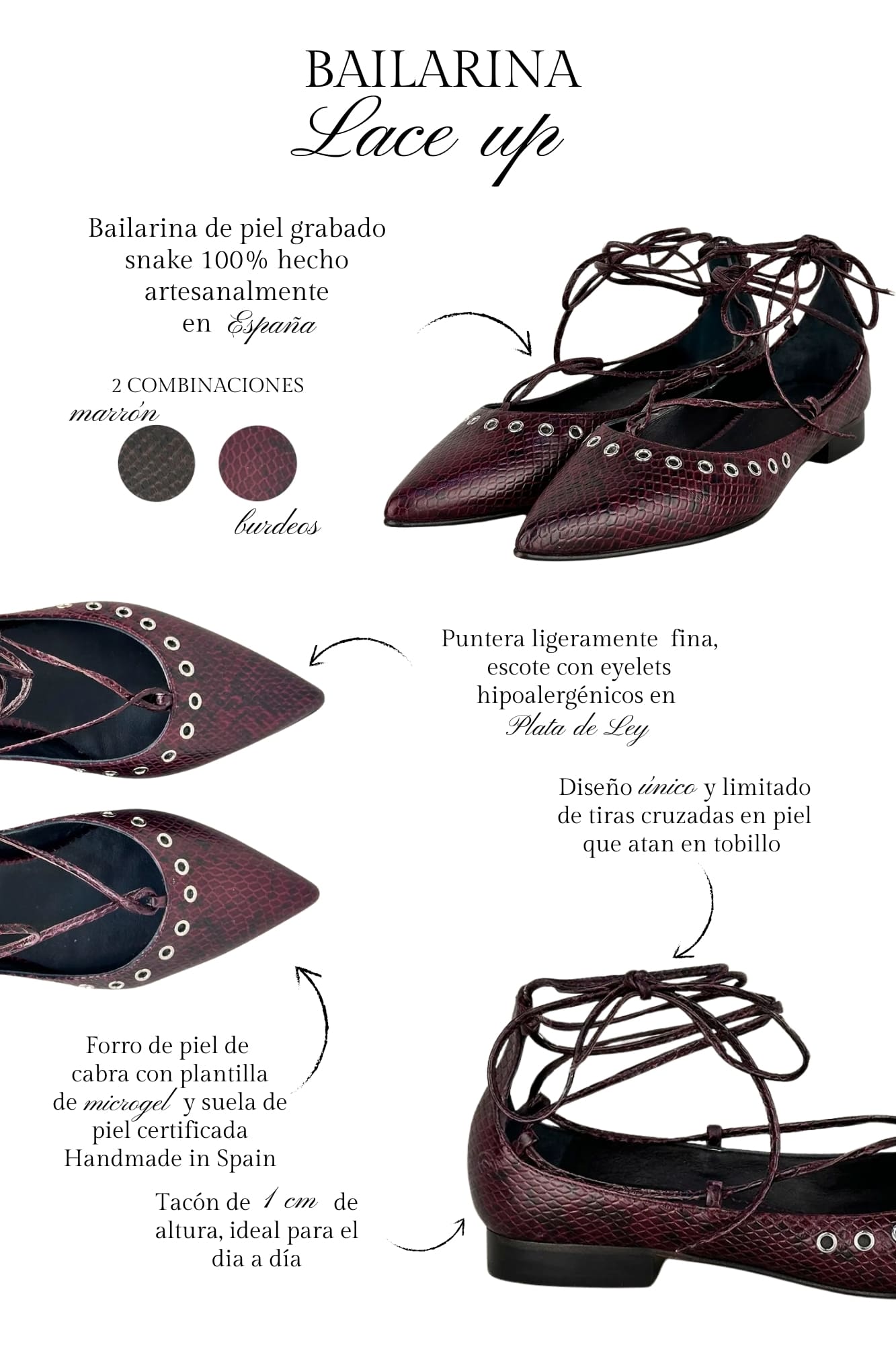 BAILARINA LACE UP SNAKE BURDEOS 2CM
