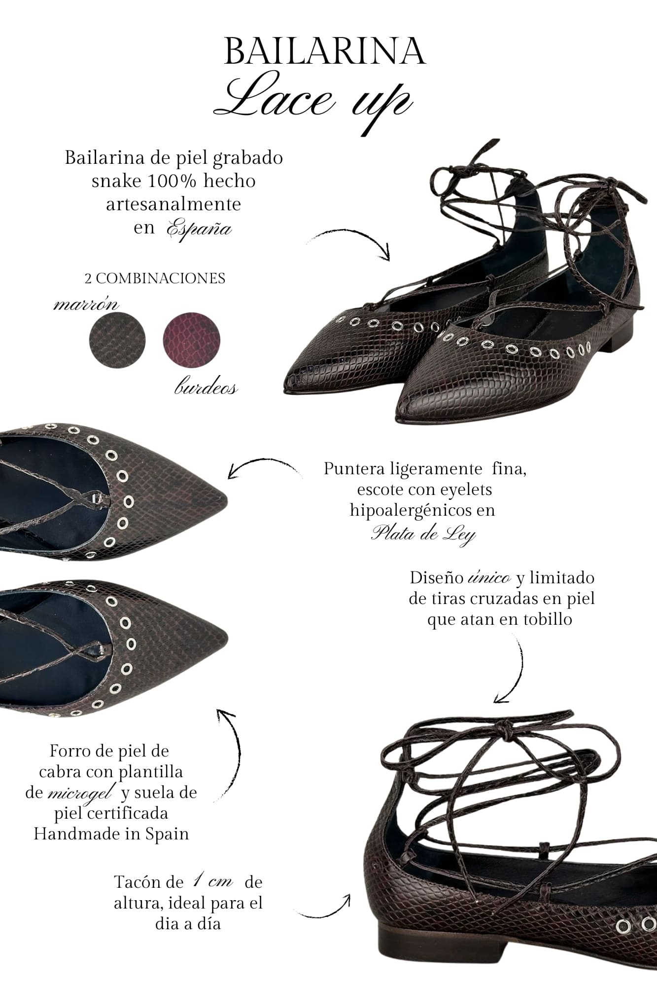 BAILARINA LACE UP SNAKE MARRON 2CM