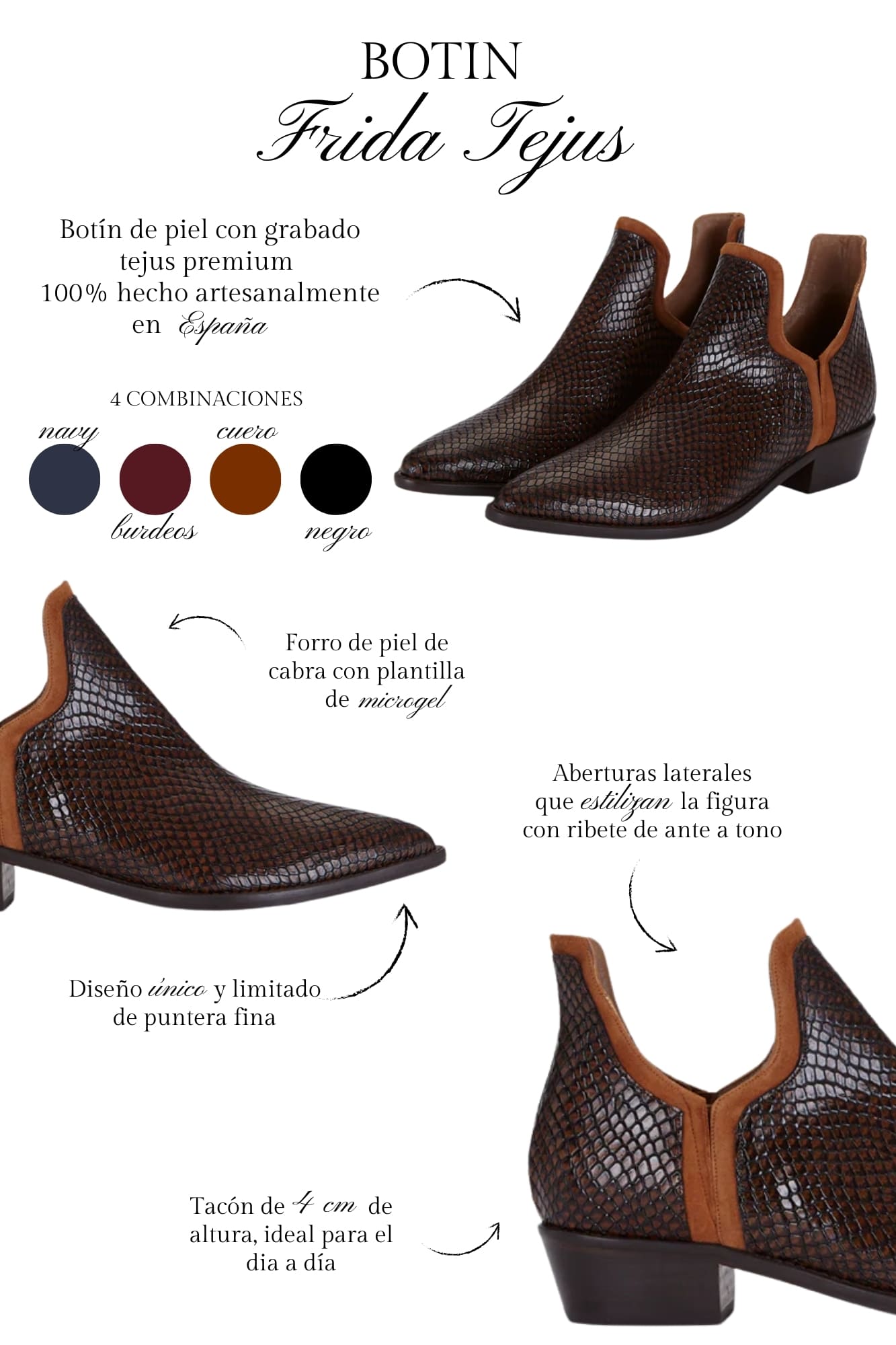 FRIDA BOOTS ENGRAVED LEATHER 4CM