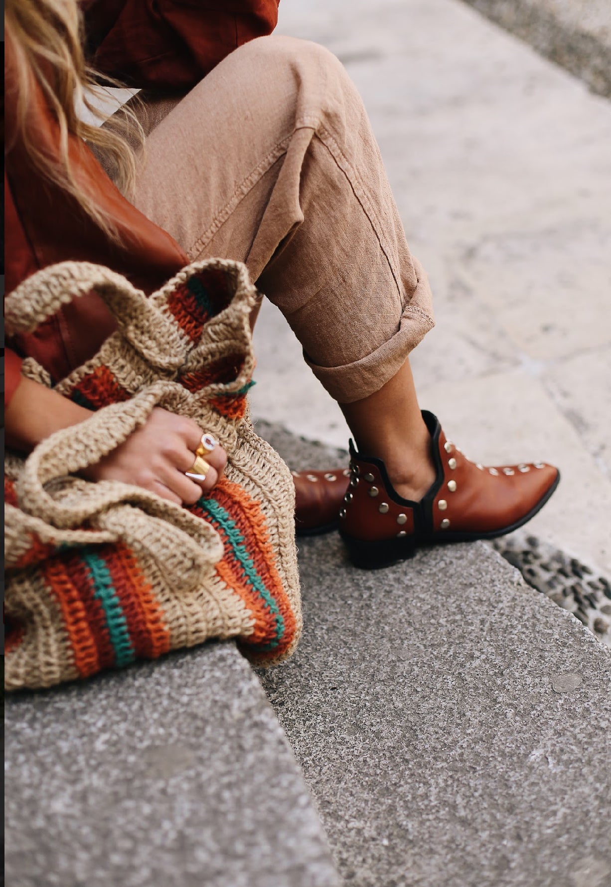 Brown studded booties best sale