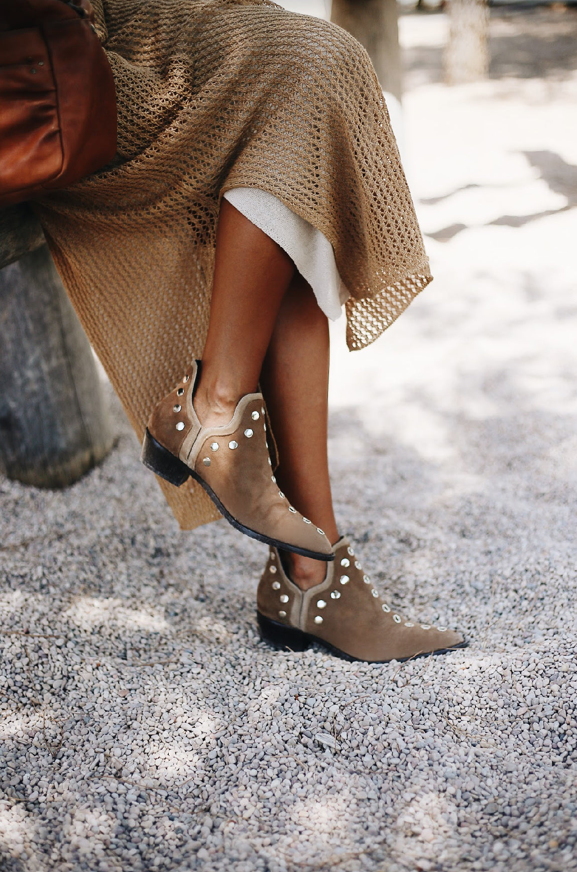 PUNKY BOOTS SUEDE BEIGE BEIGE STUDDED SILVER 4CM