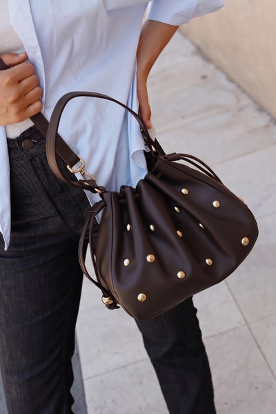 BOLSO BOMBONERA TACHAS CHOCOLATE