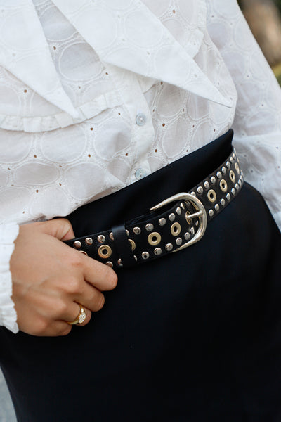 BLACK ROCKER BELT WITH STUDS