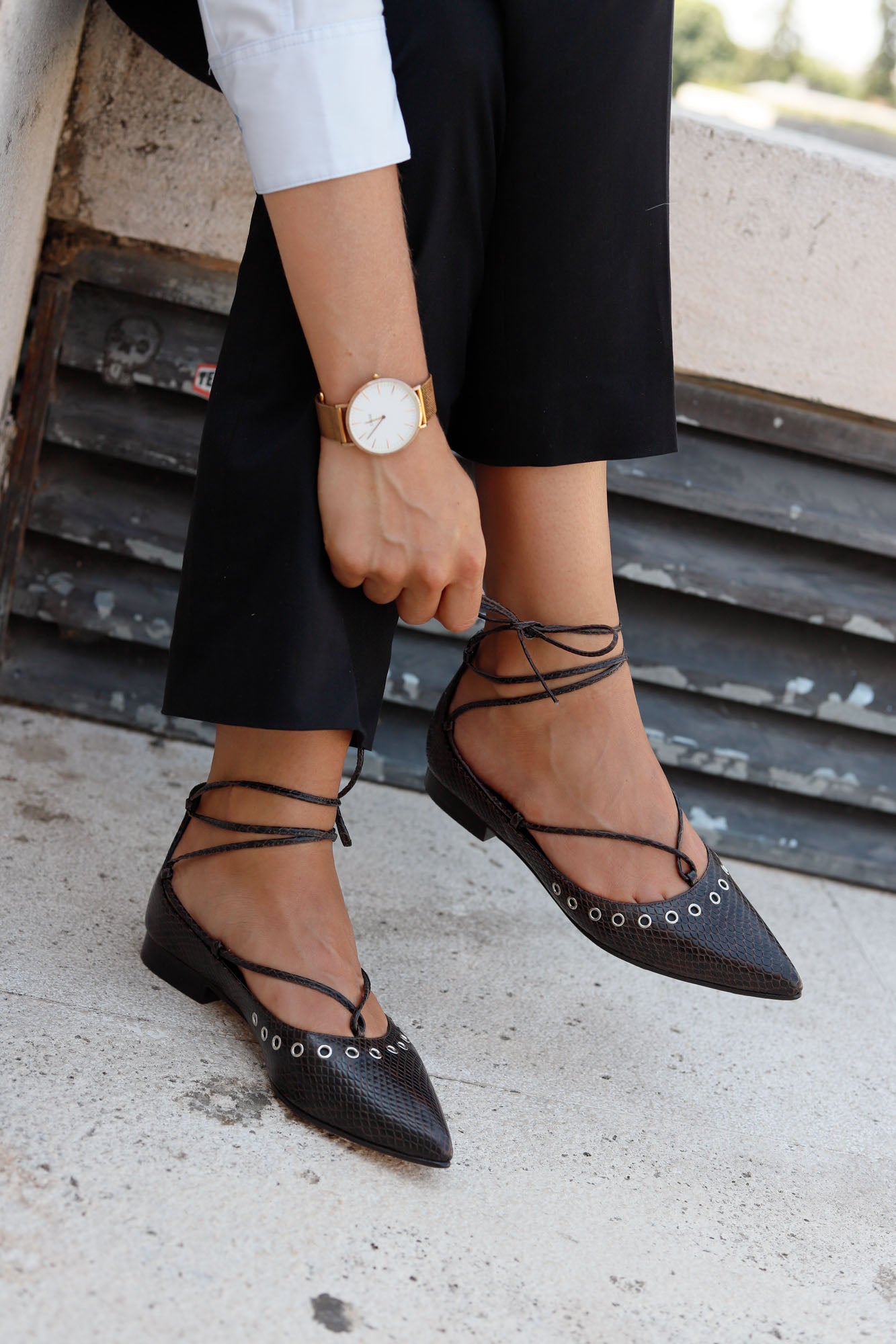 BALLERINA LACE UP SNAKE BROWN 1CM