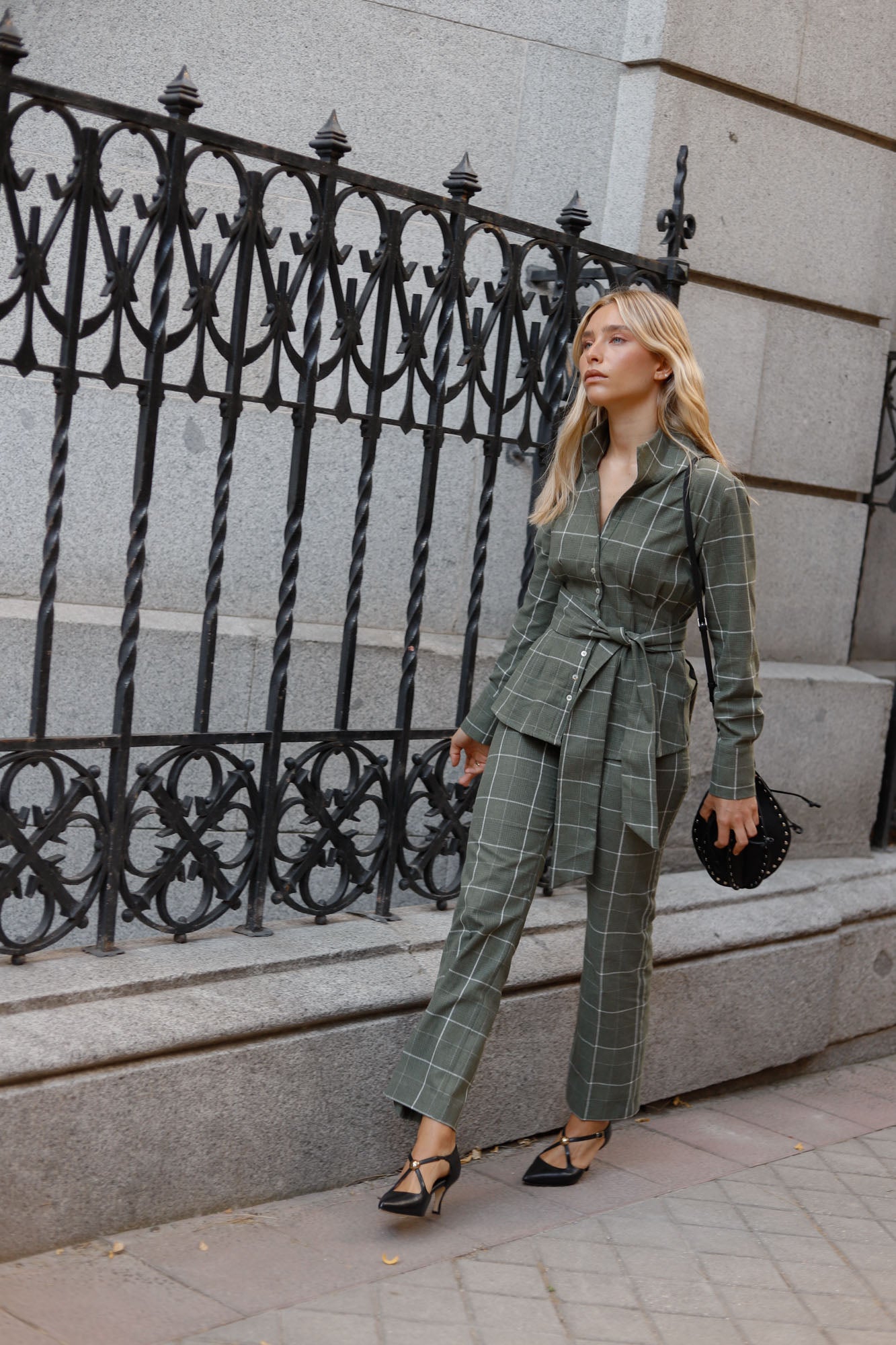 GREEN PLEATED CHECKERED SHIRT