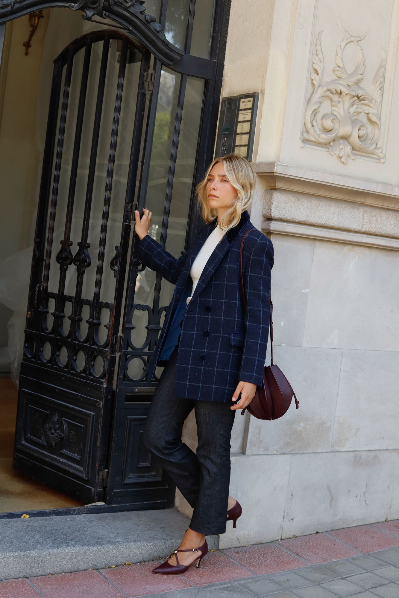 BLUE CHECKERED WOOL BLAZER