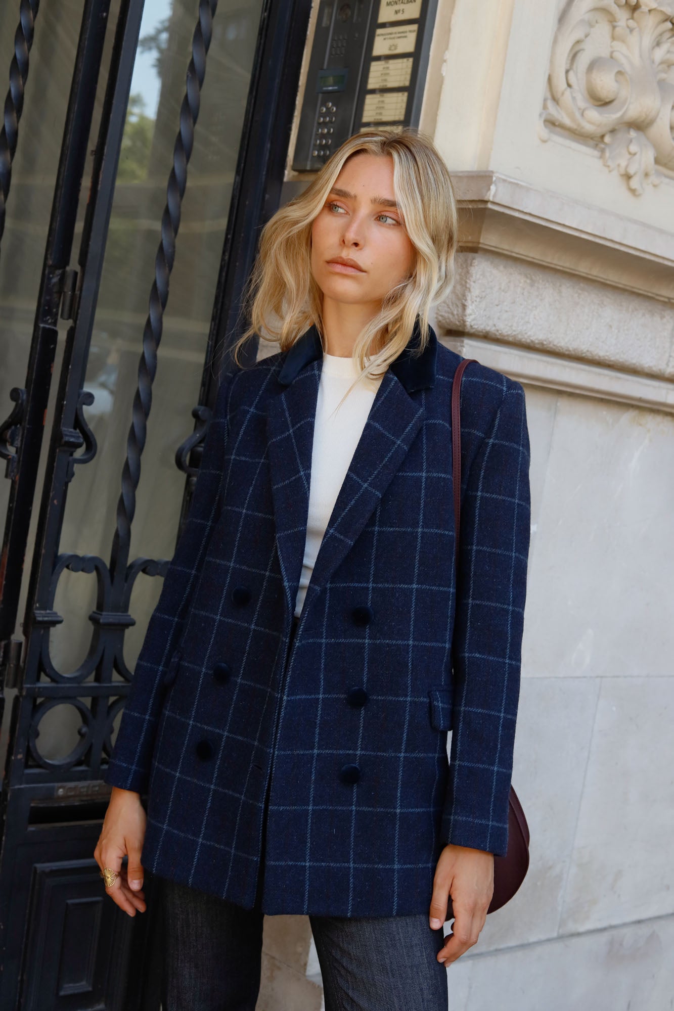 BLUE CHECKERED WOOL BLAZER