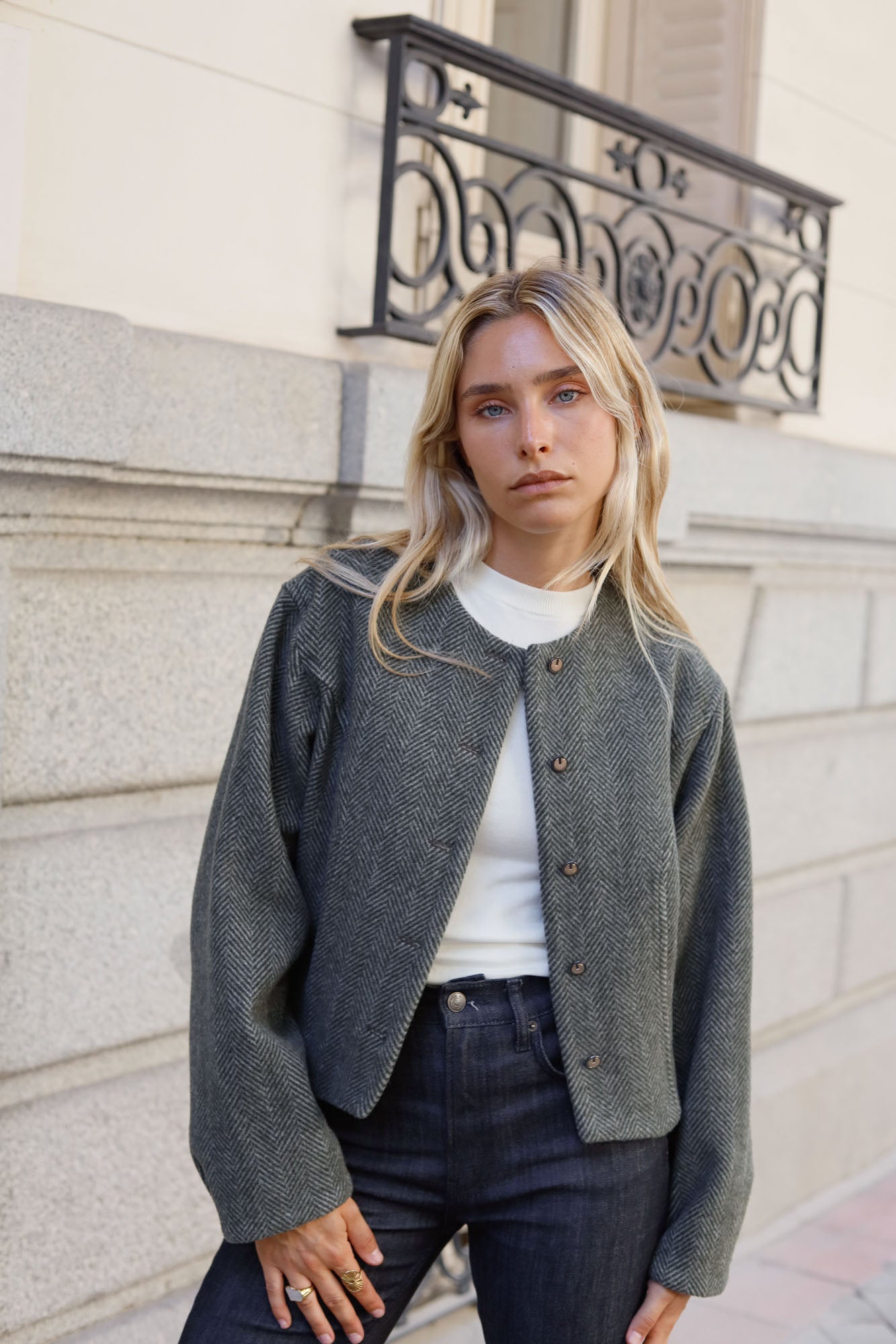 GREEN HERRINGBONE WOOL AUSTRIAN JACKET