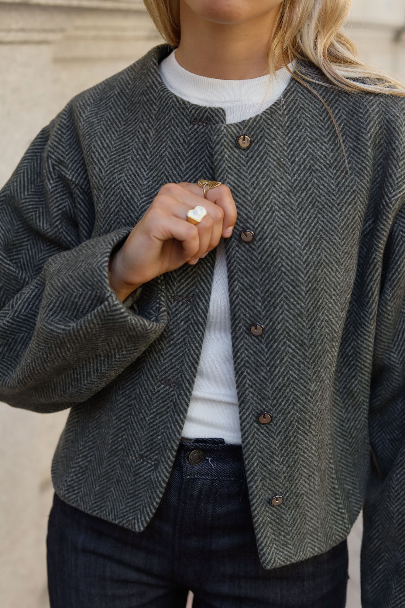 GREEN HERRINGBONE WOOL AUSTRIAN JACKET